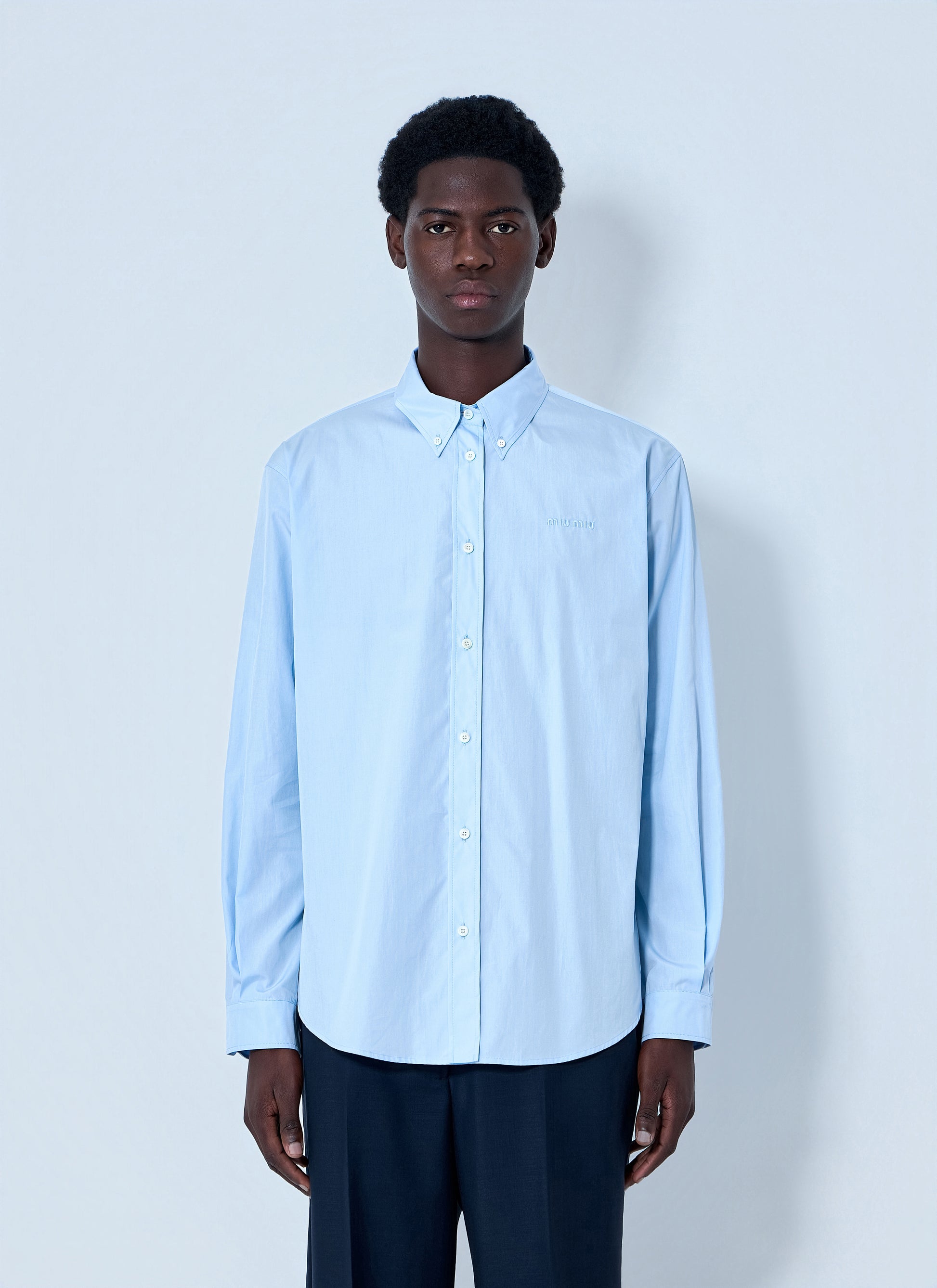 Miu Miu Men Cotton Poplin Button-Down Shirt MIU MIU