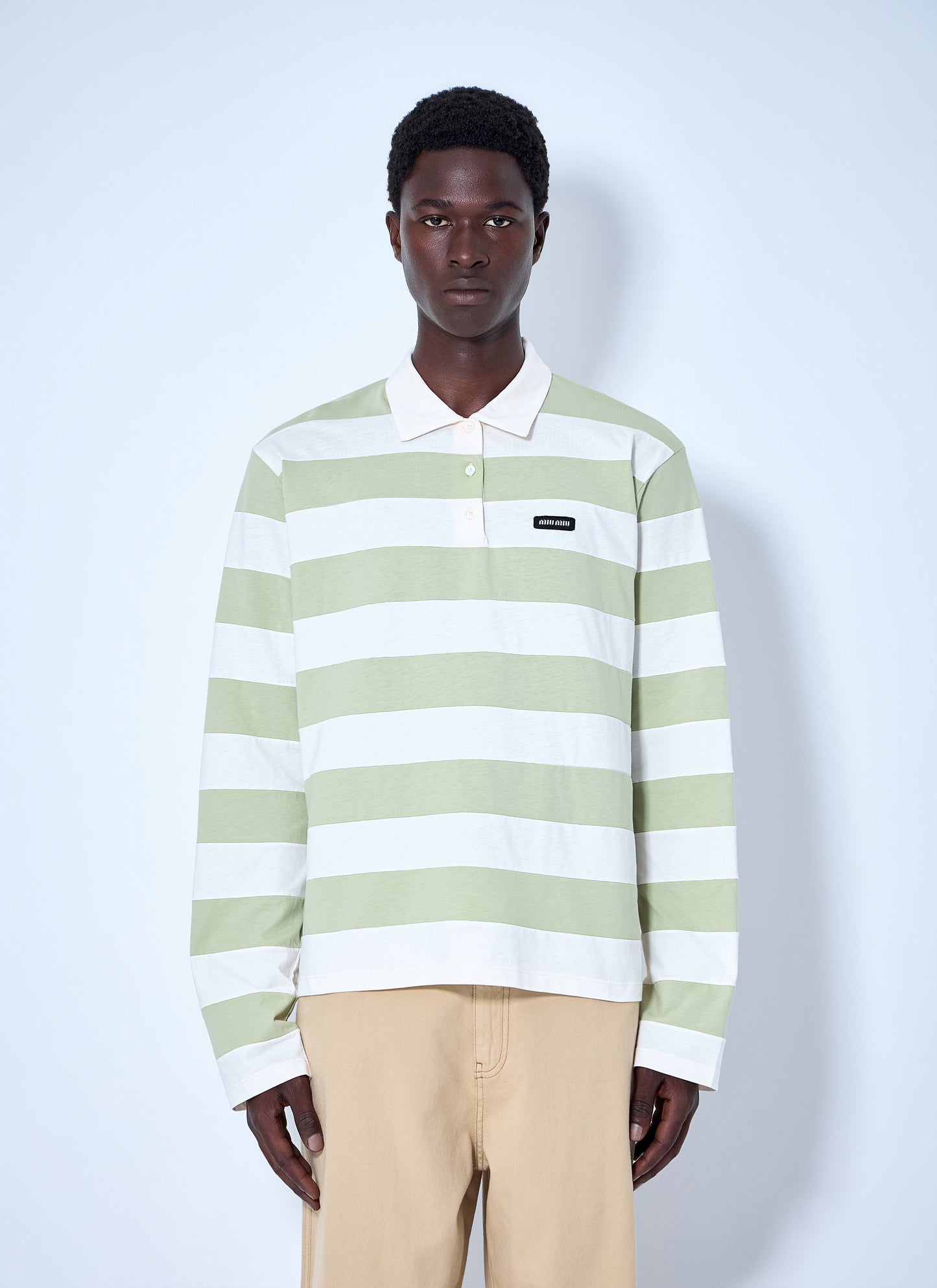 Miu Miu Men Striped Jersey Polo Shirt