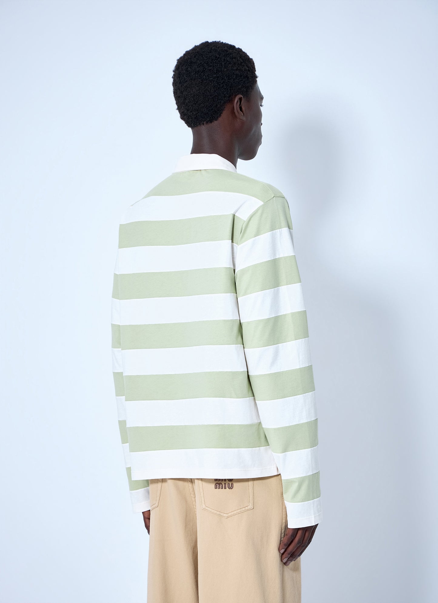 Miu Miu Men Striped Jersey Polo Shirt