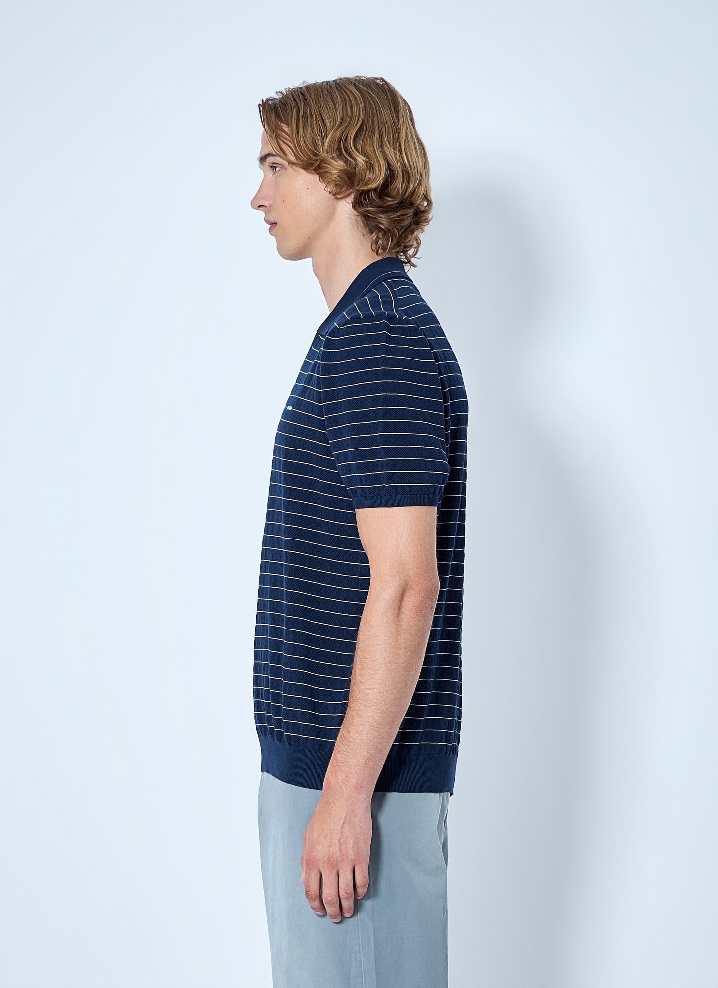 Miu Miu Men Striped V-Neck Polo Shirt