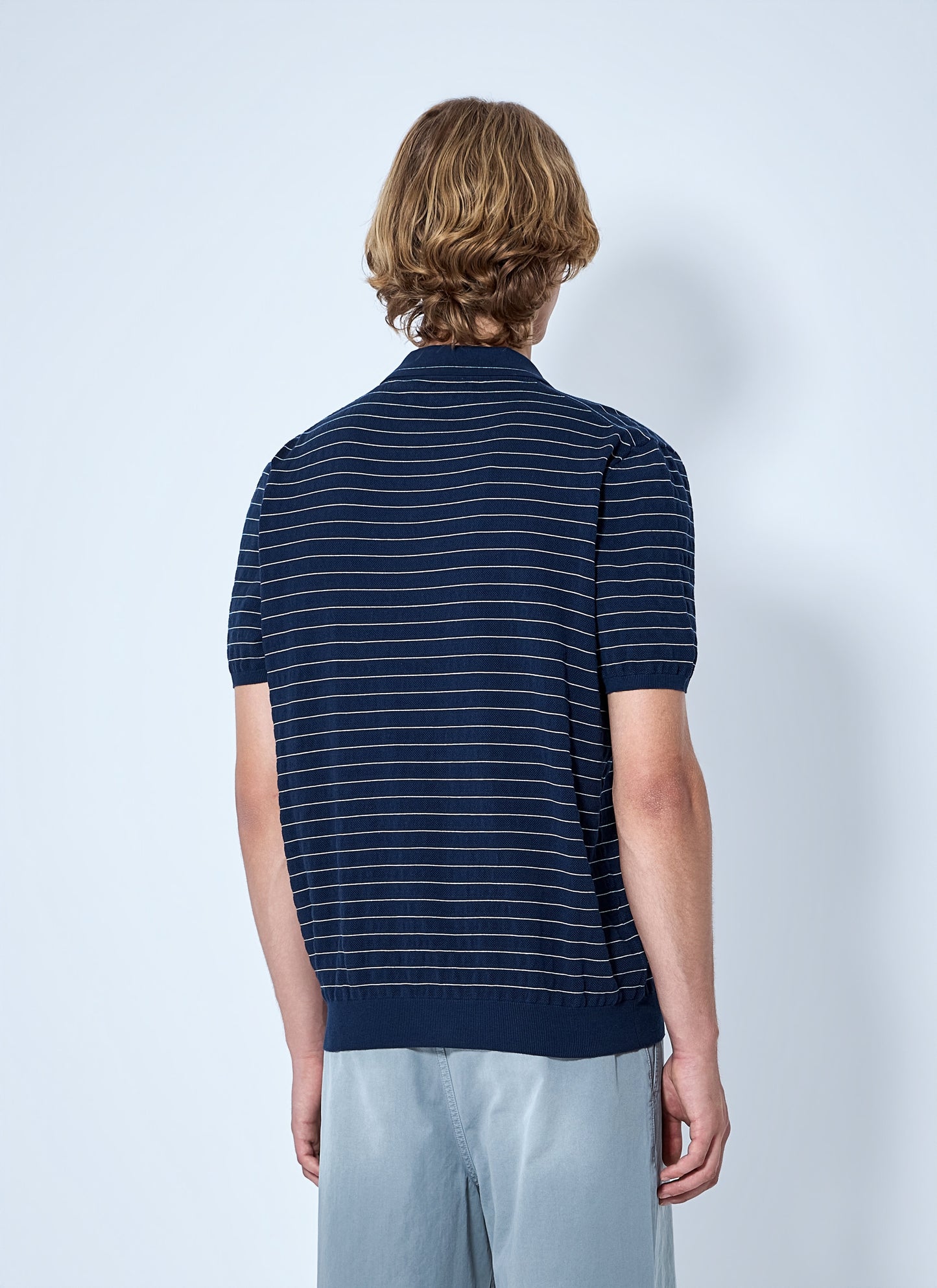 Miu Miu Men Striped V-Neck Polo Shirt