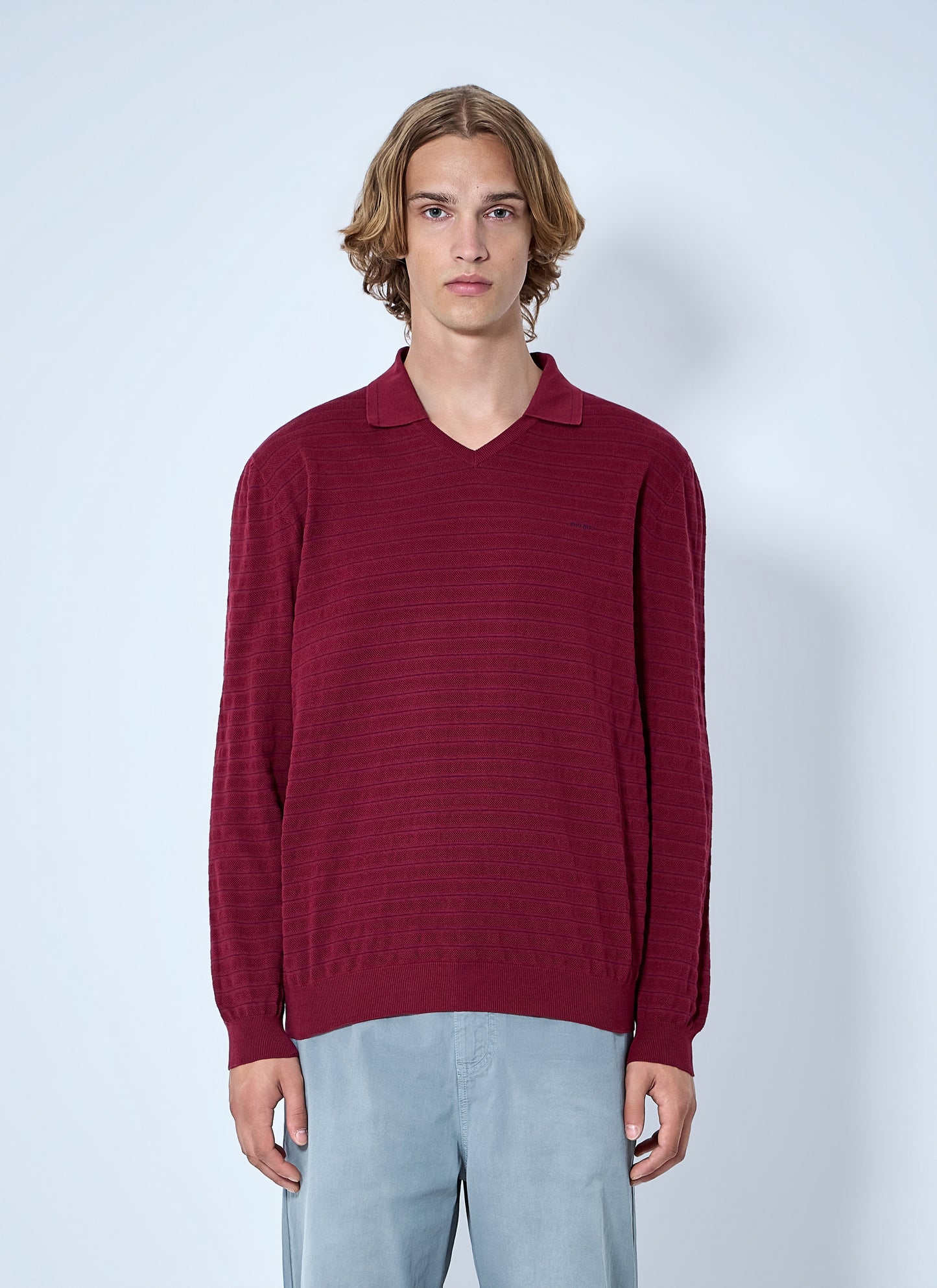 Miu Miu Men Striped V-Neck Polo Shirt MIU MIU