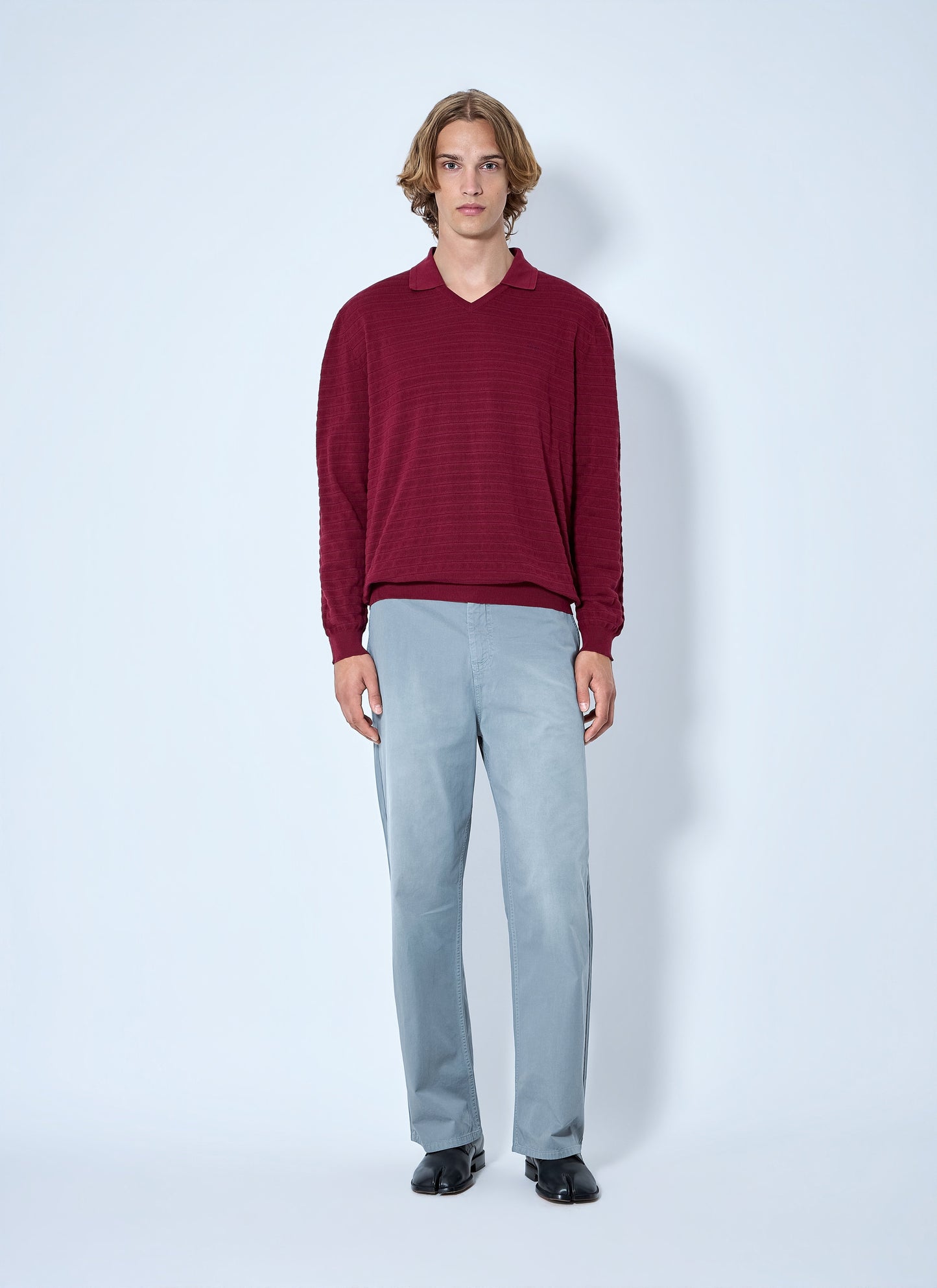 Miu Miu Men Striped V-Neck Polo Shirt MIU MIU