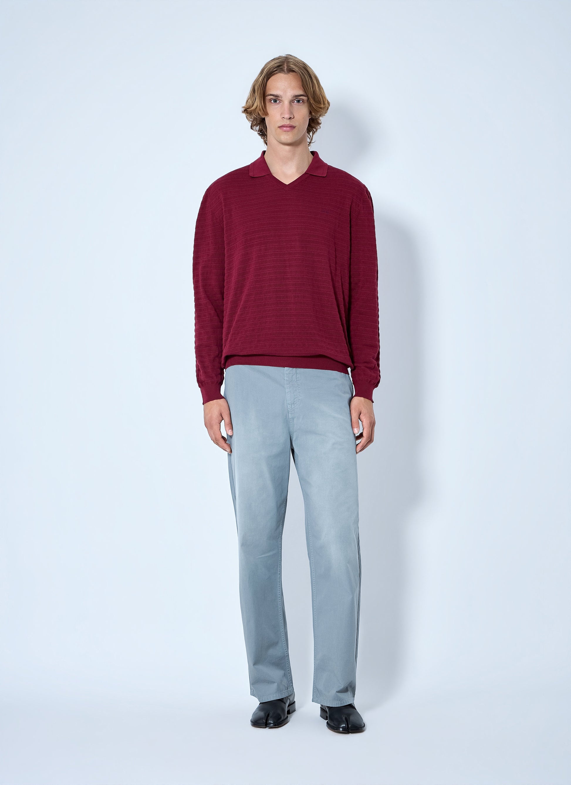 Miu Miu Men Striped V-Neck Polo Shirt MIU MIU