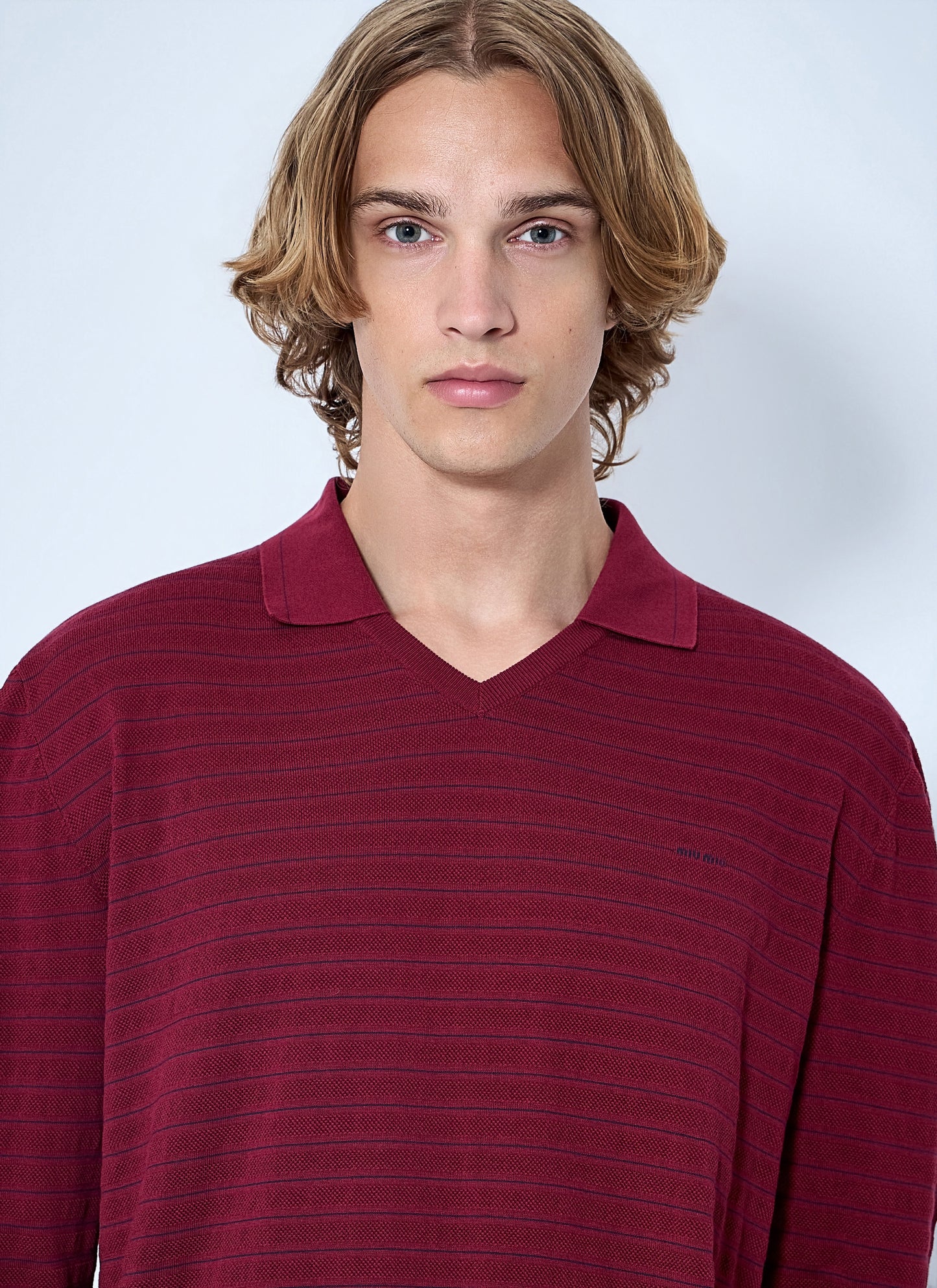 Miu Miu Men Striped V-Neck Polo Shirt MIU MIU