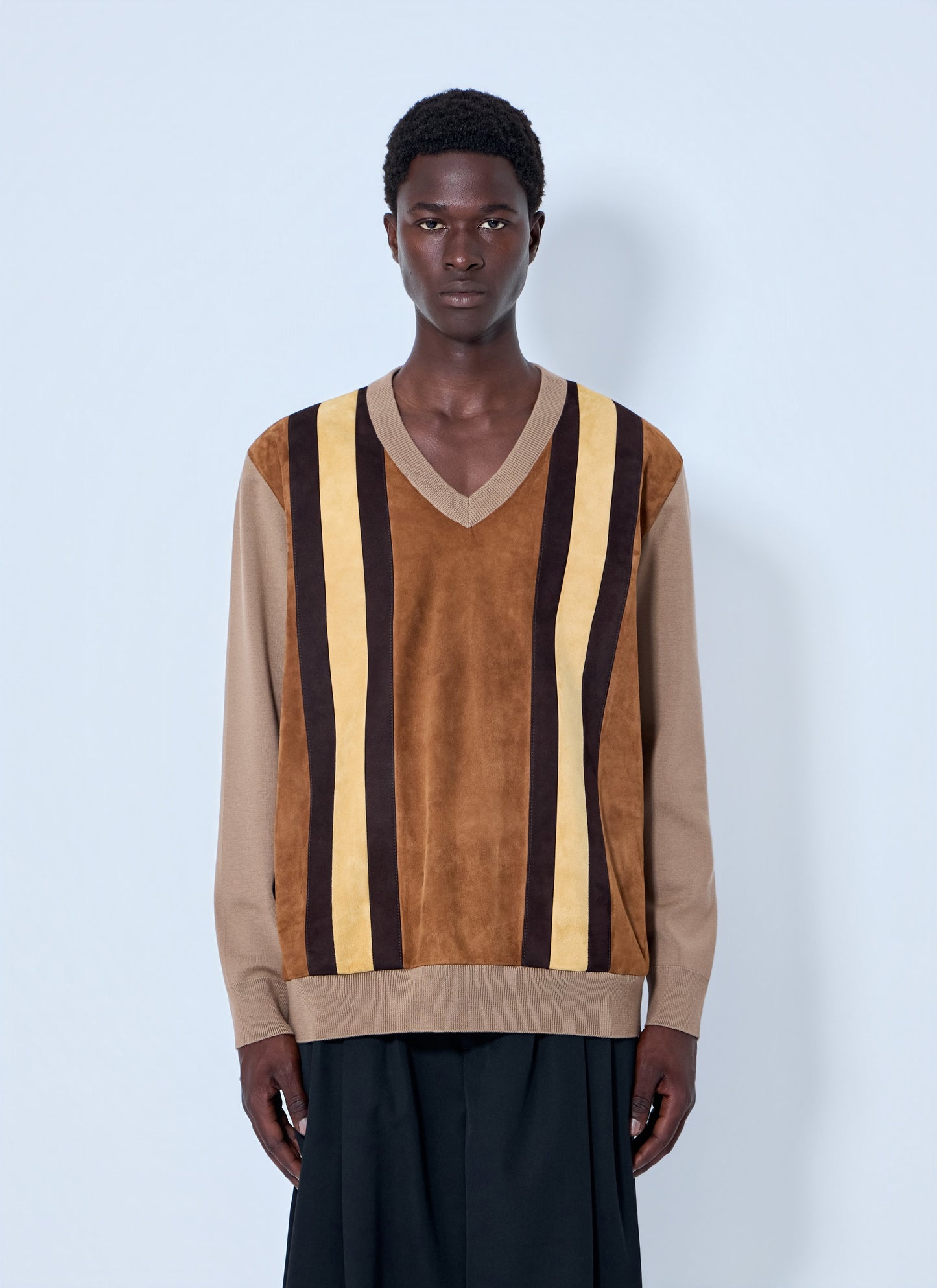Miu Miu Men V-Neck Sweater With Contrast Stripes MIU MIU