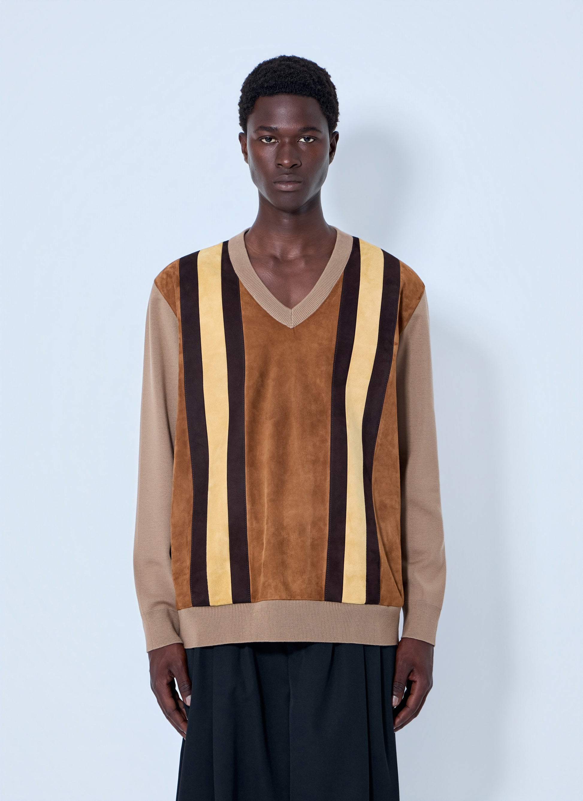 Miu Miu Men V-Neck Sweater With Contrast Stripes MIU MIU