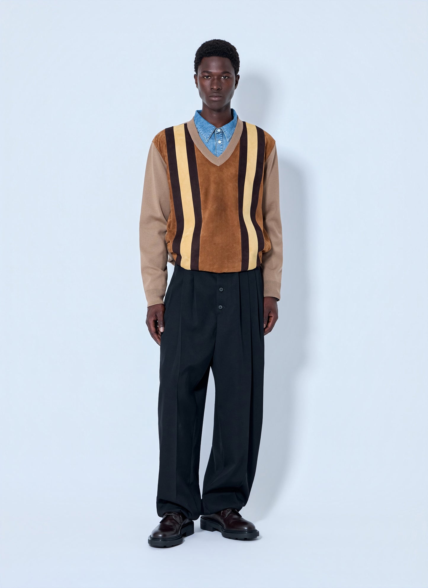 Miu Miu Men V-Neck Sweater With Contrast Stripes MIU MIU