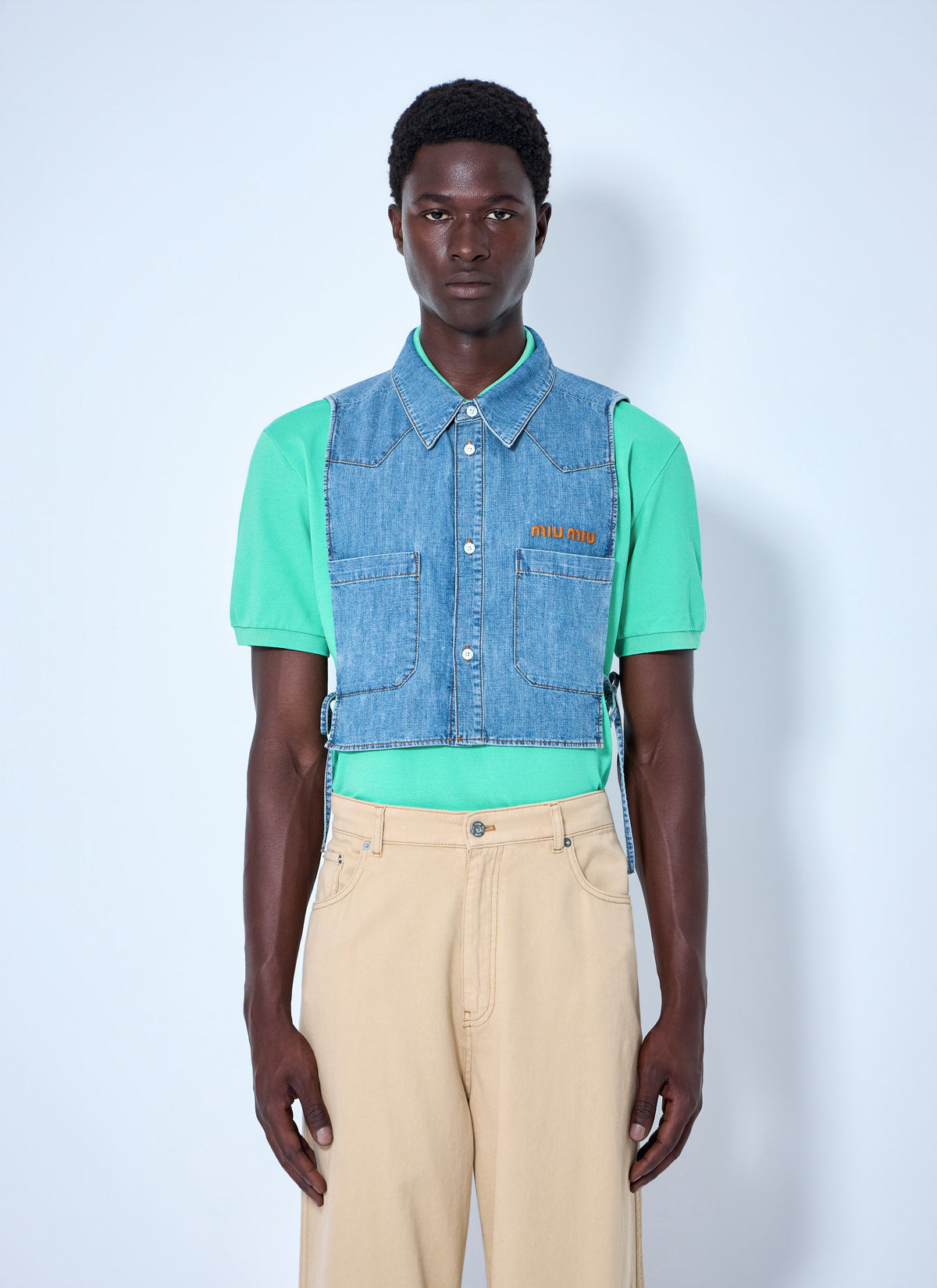 Miu Miu Men Cropped Chambray Tie Shirt MIU MIU