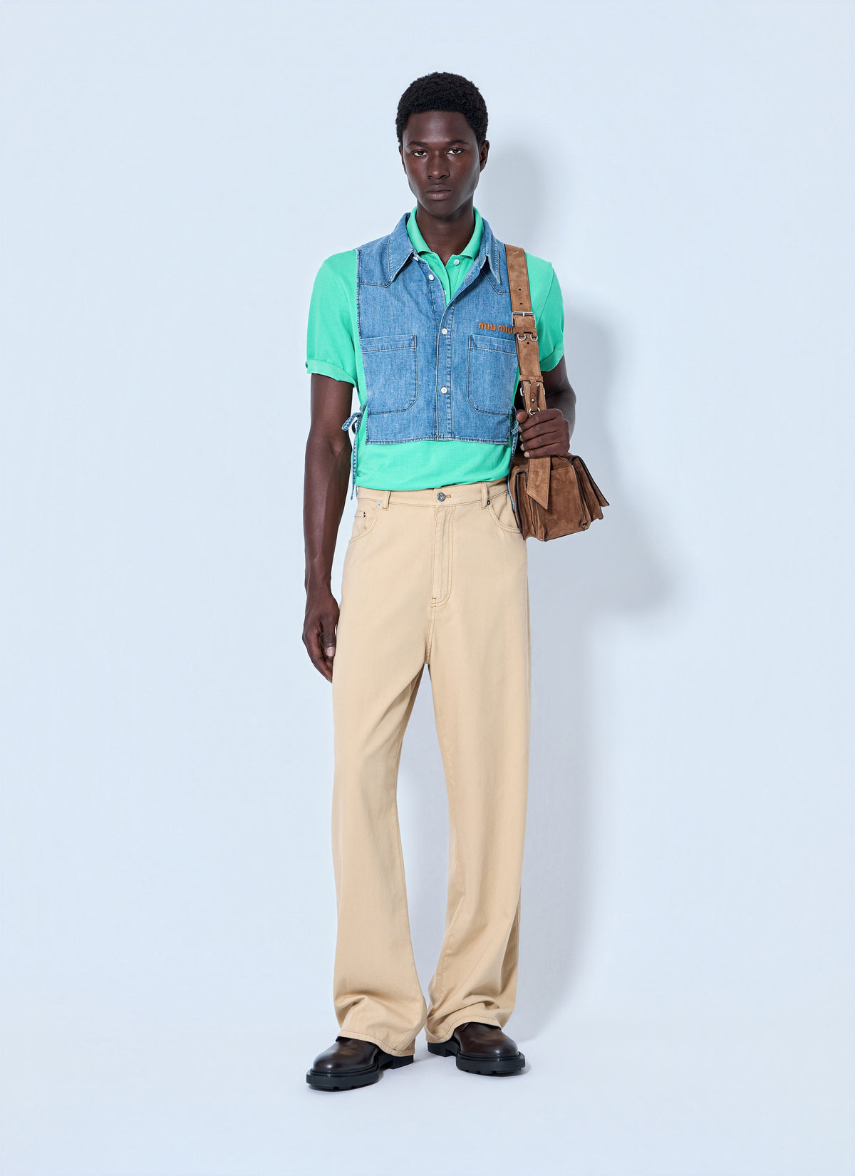 Miu Miu Men Cropped Chambray Tie Shirt MIU MIU
