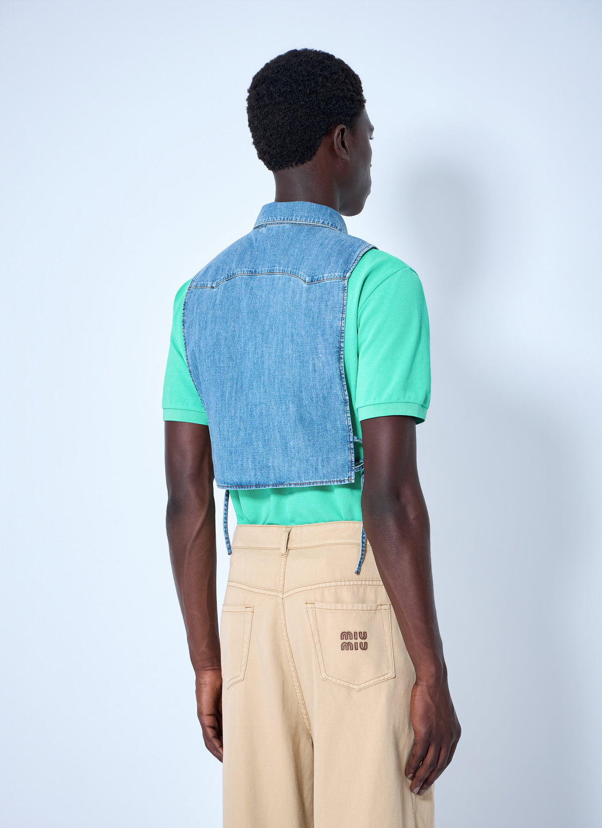Miu Miu Men Cropped Chambray Tie Shirt MIU MIU