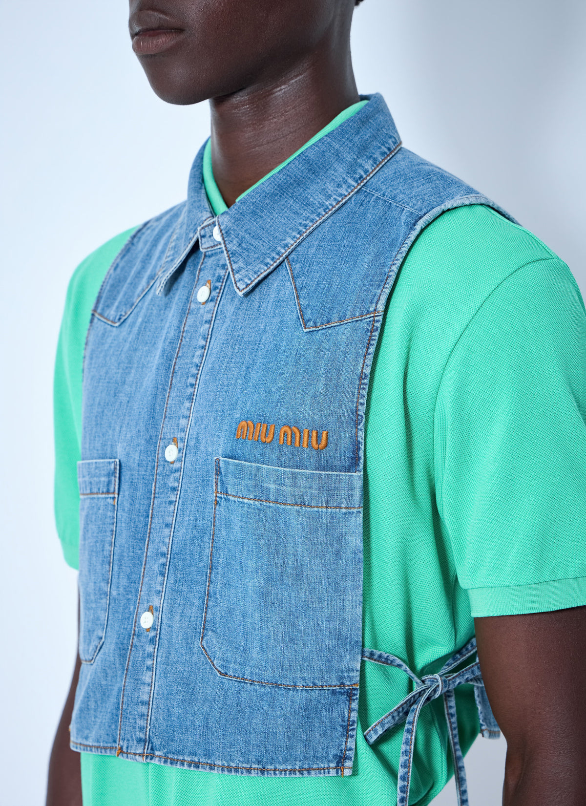 Miu Miu Men Cropped Chambray Tie Shirt MIU MIU
