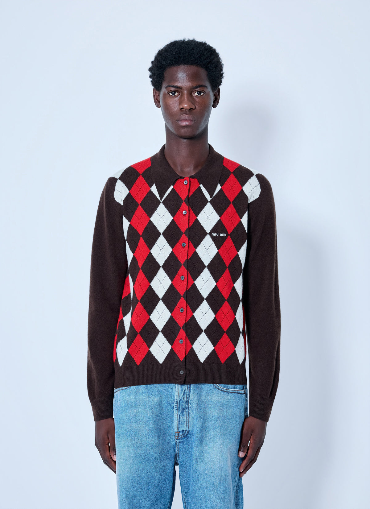 Miu Miu Men Cashmere Argyle Cardigan MIU MIU