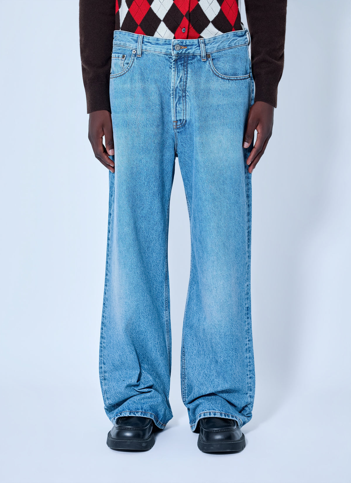Miu Miu Men Five-Pocket Washed Denim Jeans MIU MIU