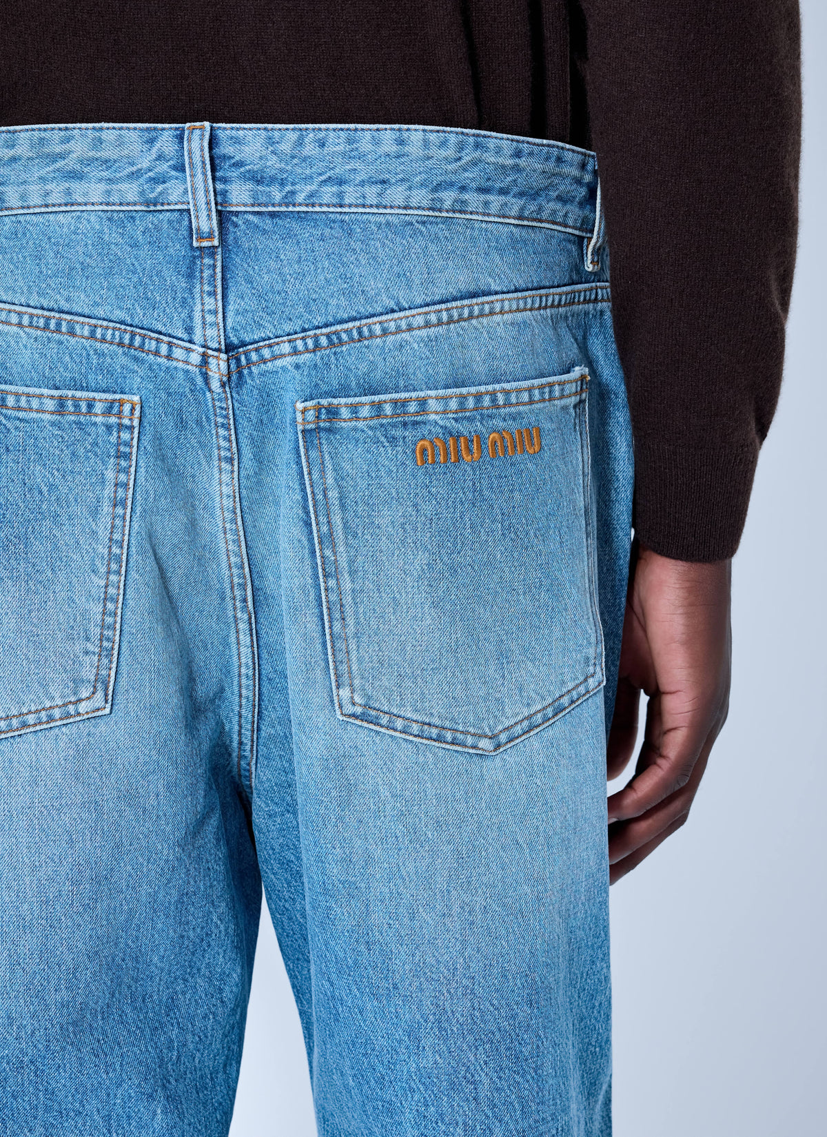 Miu Miu Men Five-Pocket Washed Denim Jeans MIU MIU