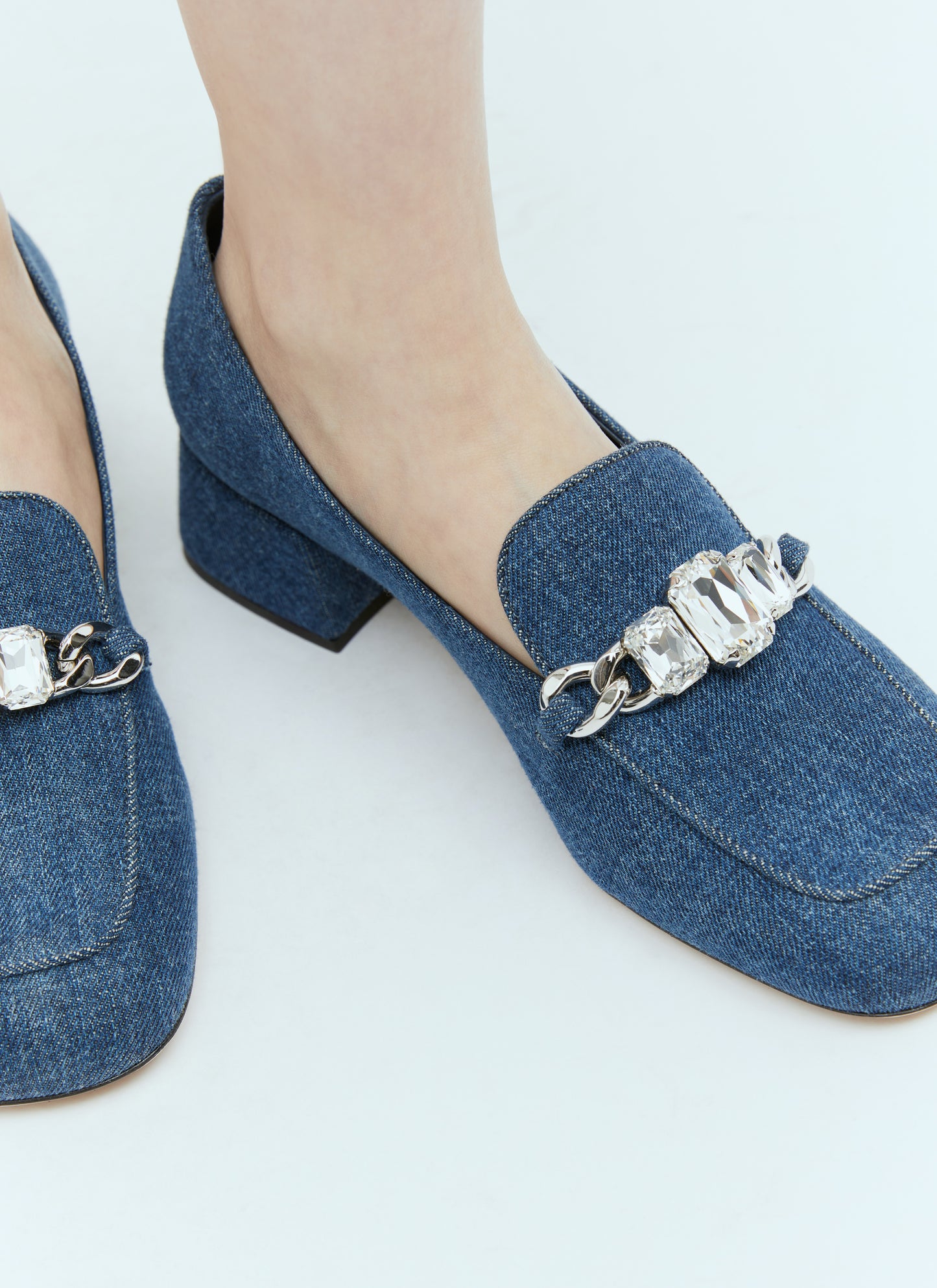 Miu Miu Women Crystal Embellished Denim Pumps MIU MIU