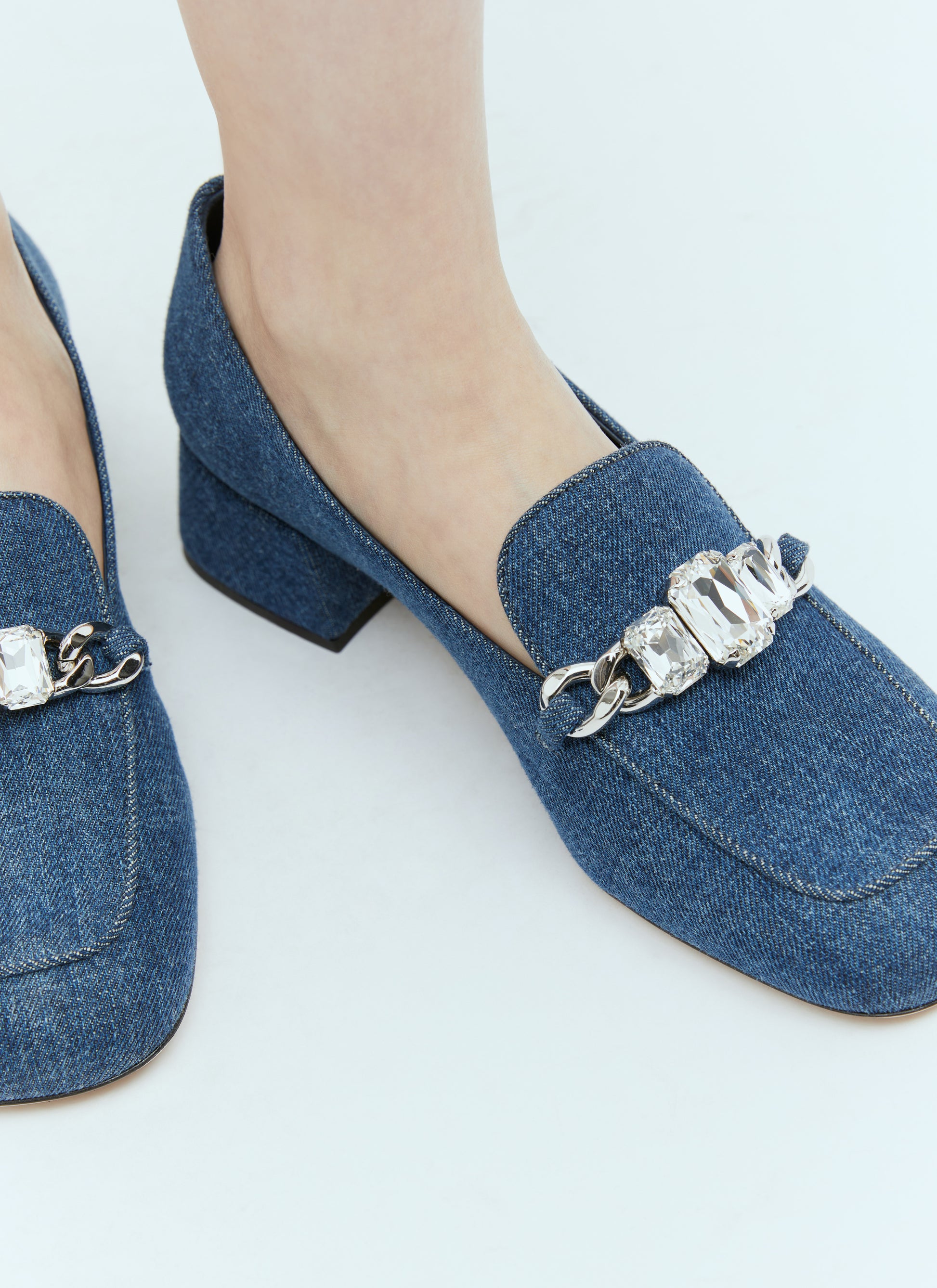 Miu Miu Women Crystal Embellished Denim Pumps MIU MIU