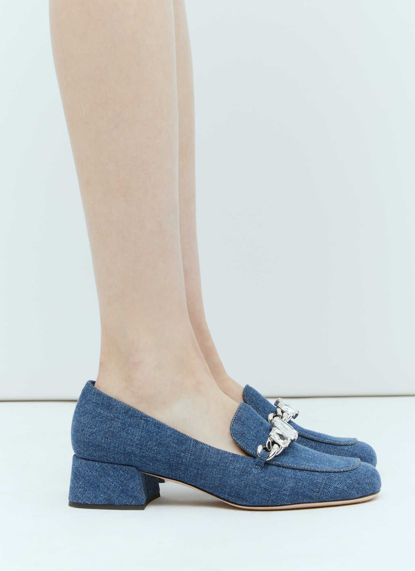 Miu Miu Women Crystal Embellished Denim Pumps MIU MIU
