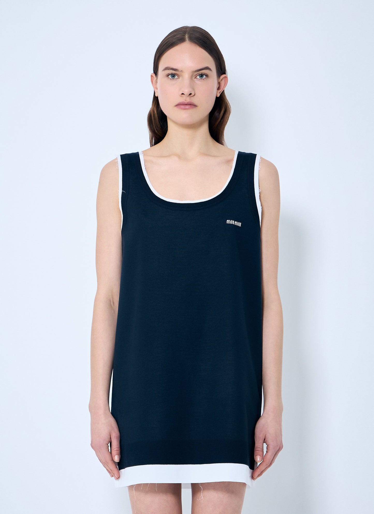 Miu Miu Women Knit And Poplin Mini Dress MIU MIU