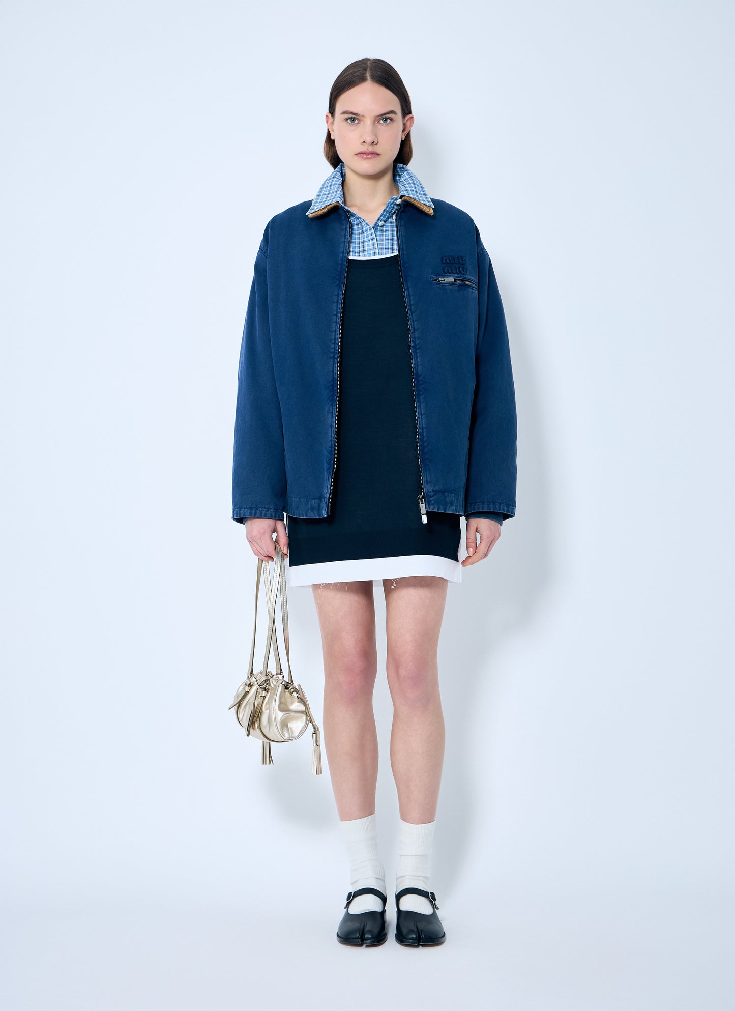 Miu Miu Women Knit And Poplin Mini Dress MIU MIU