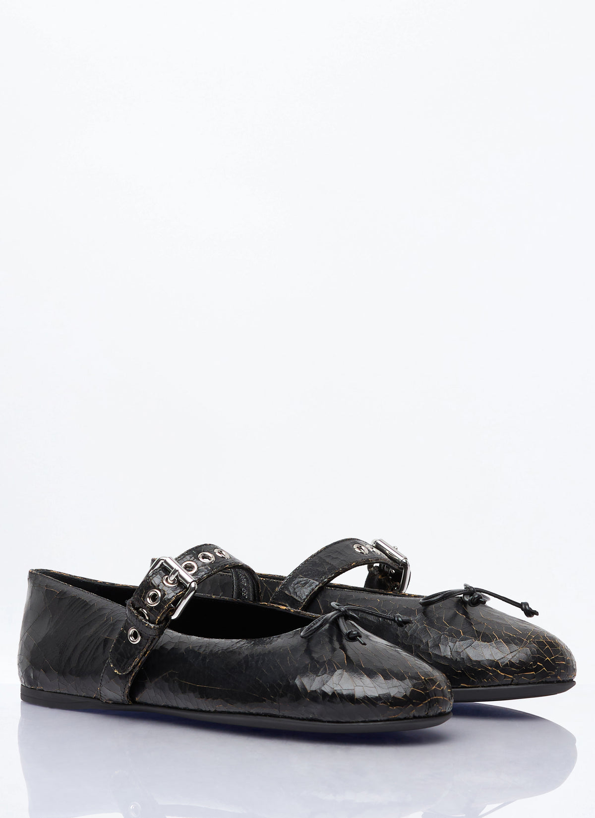 Miu Miu Women Crackled Leather Ballerina Shoes MIU MIU