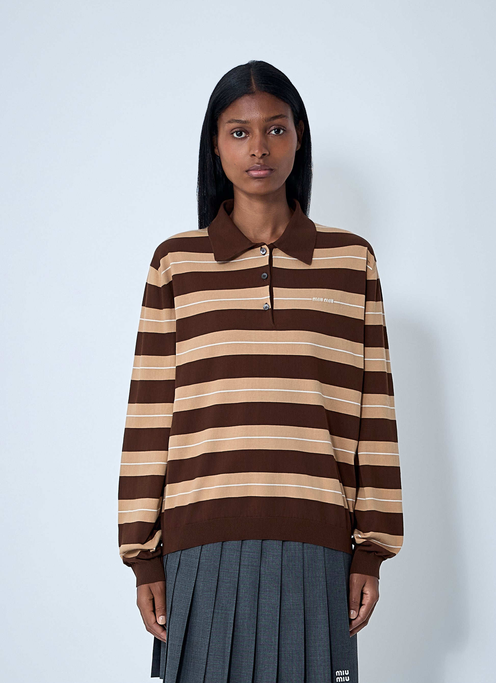 Miu Miu Women Cotton Striped Polo Shirt MIU MIU