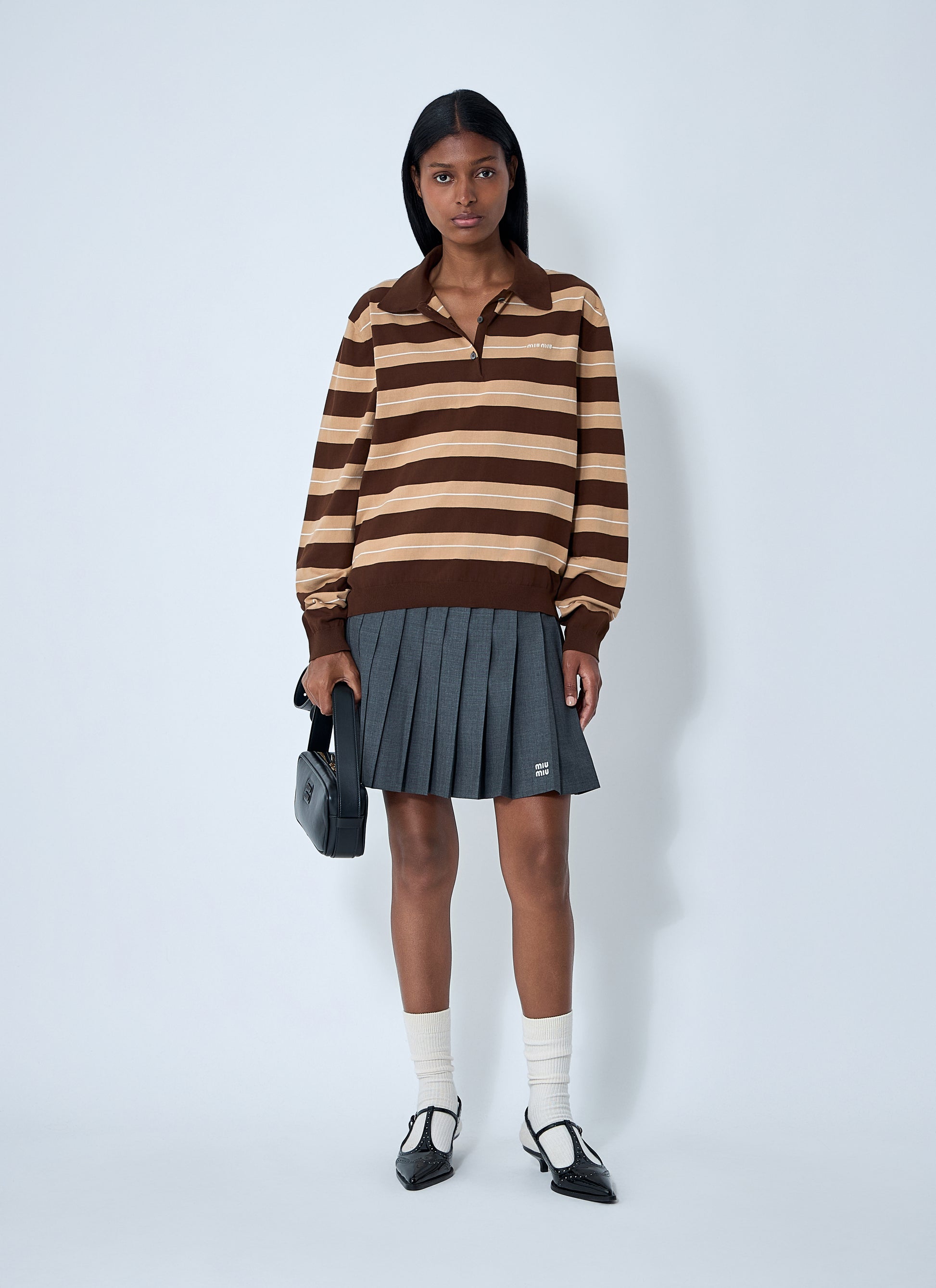 Miu Miu Women Cotton Striped Polo Shirt MIU MIU