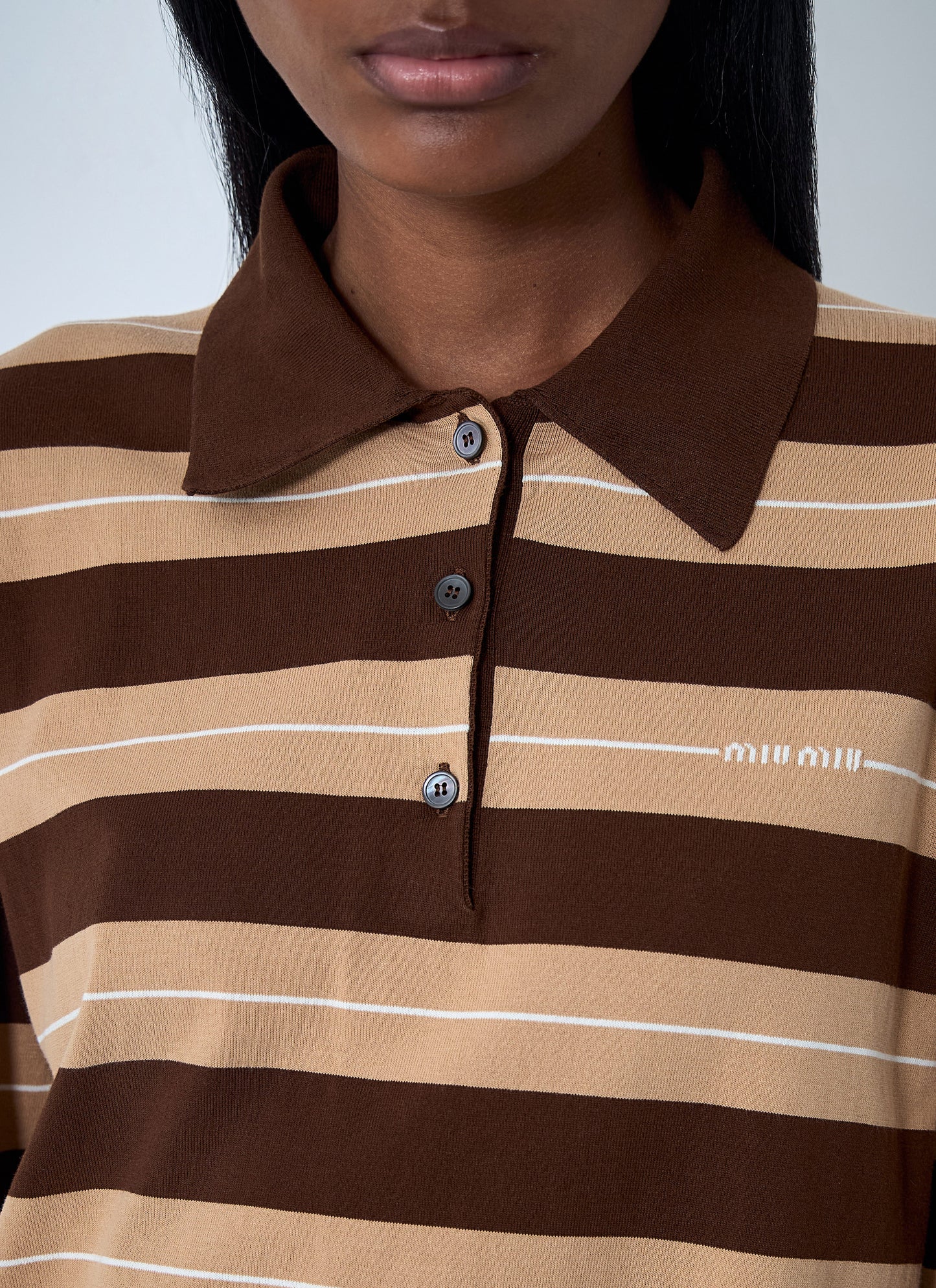 Miu Miu Women Cotton Striped Polo Shirt MIU MIU