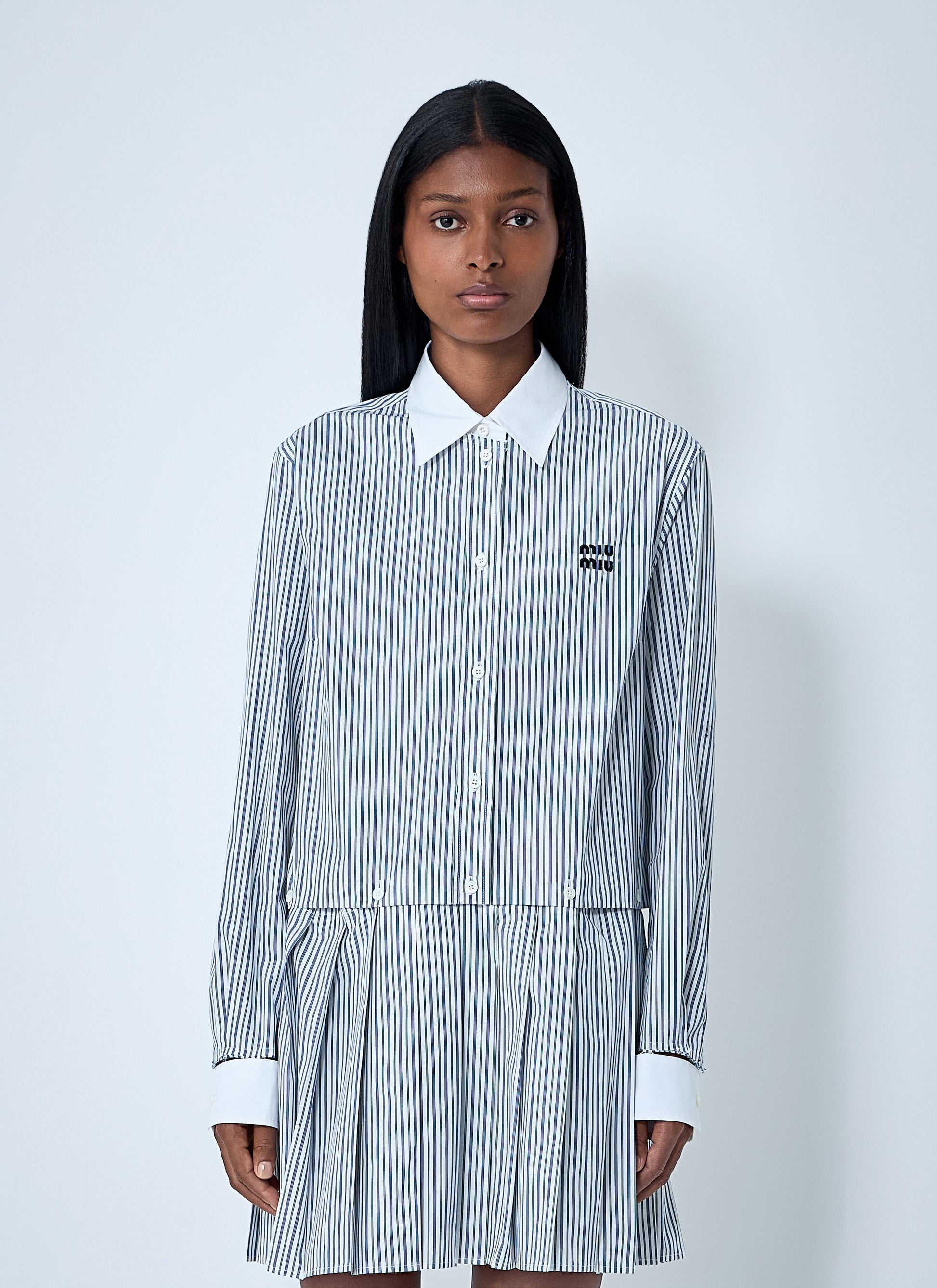 Miu Miu Women Striped Pleated Dress MIU MIU
