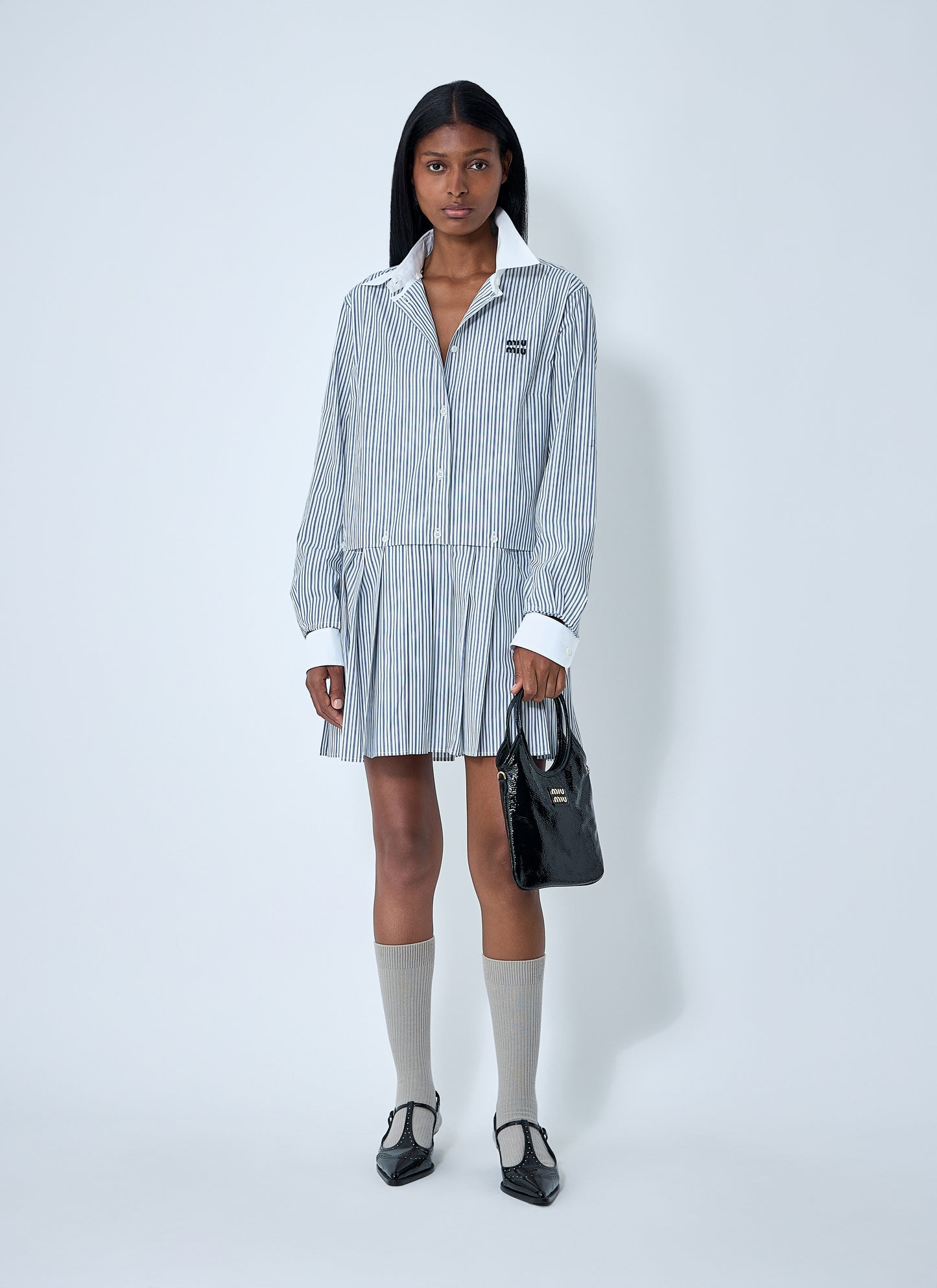 Miu Miu Women Striped Pleated Dress MIU MIU