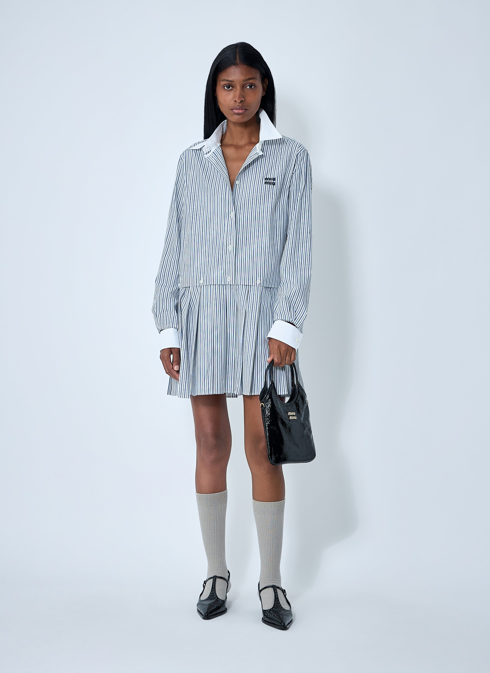 Miu Miu Women Striped Pleated Dress MIU MIU
