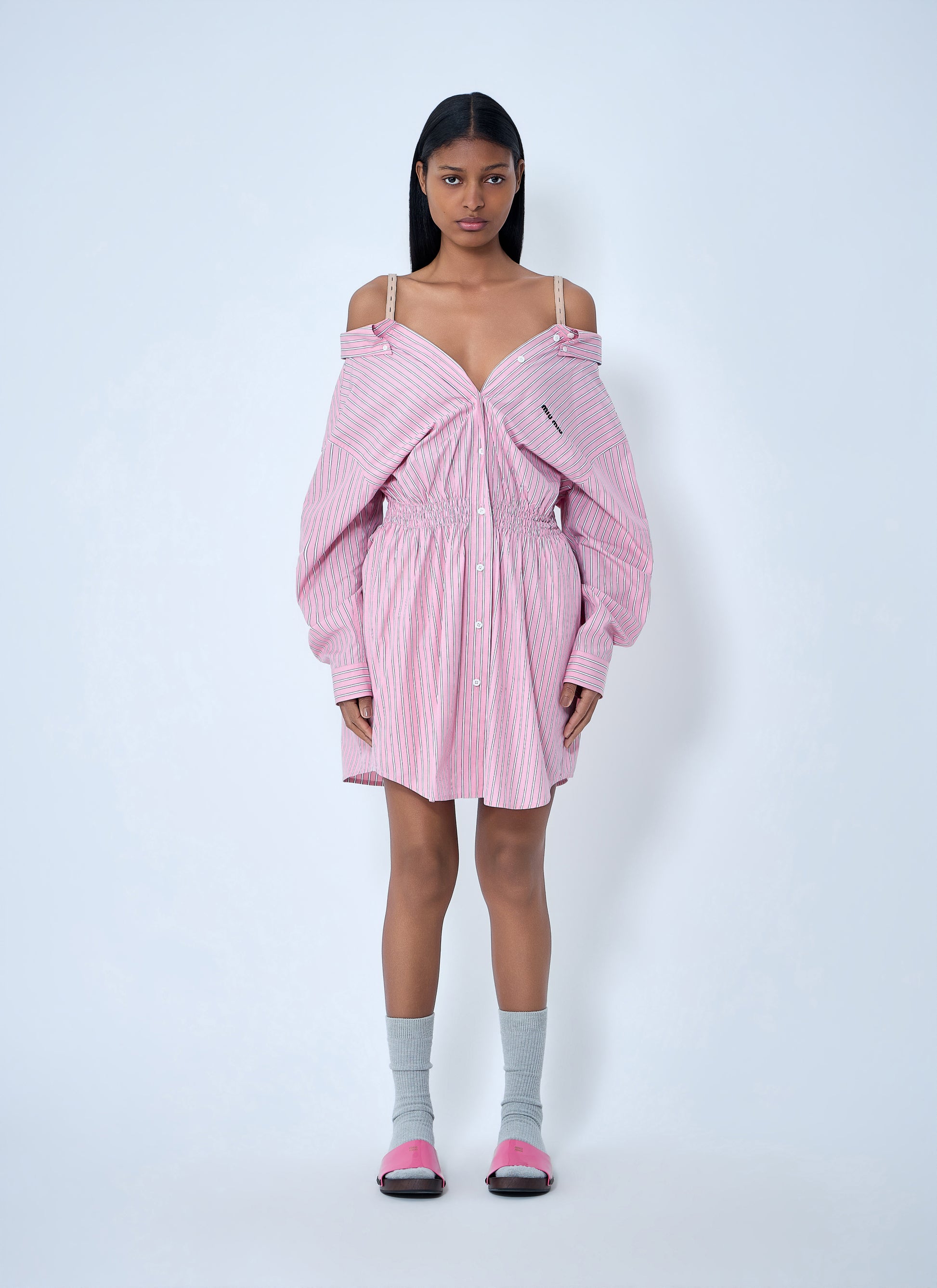Miu Miu Women Striped Poplin Dress MIU MIU