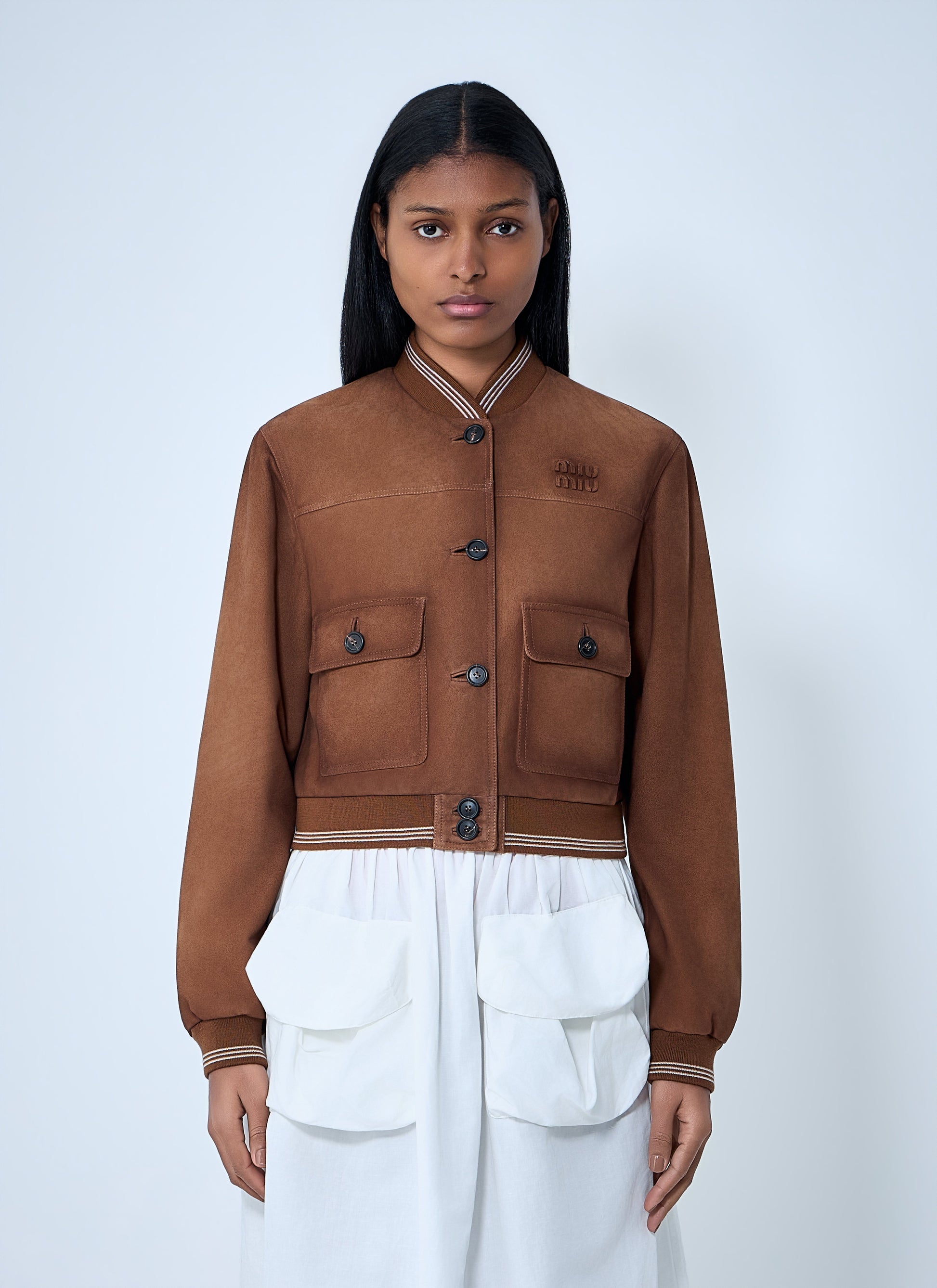Miu Miu Women Suede Bomber Jacket MIU MIU