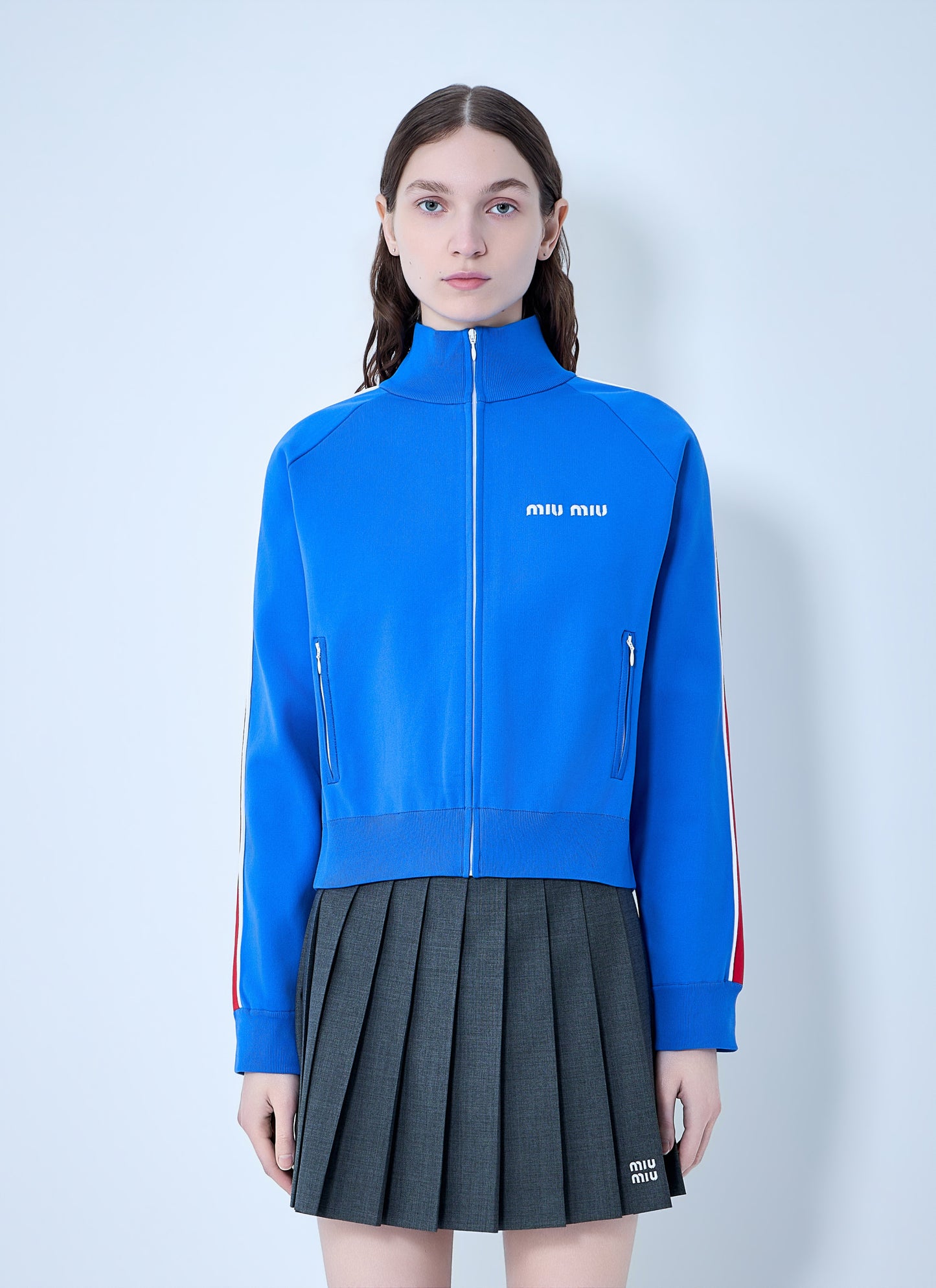 Miu Miu Women Technical Yarn Zipper Sweatshirt MIU MIU
