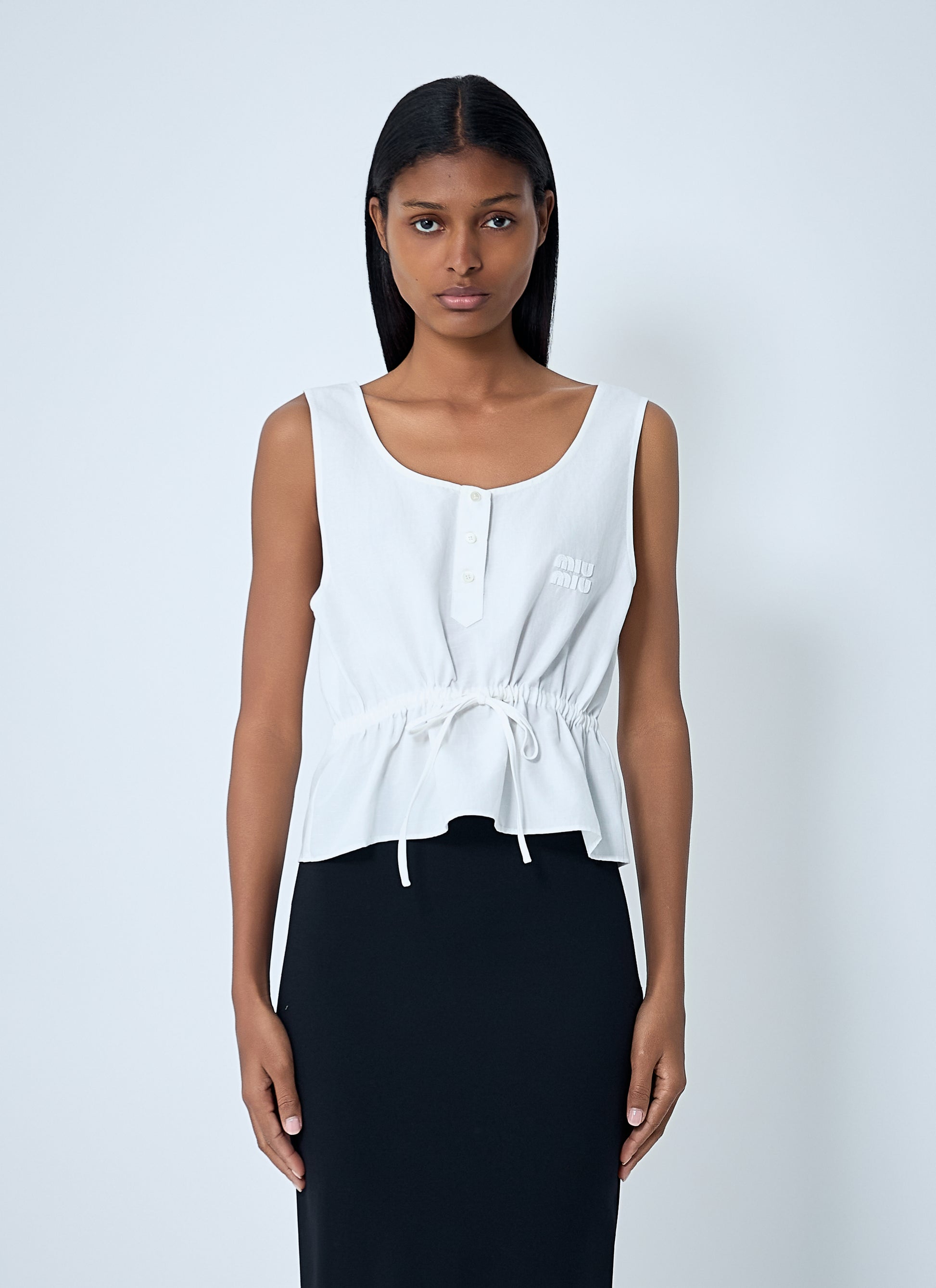 Miu Miu Women Logo Motif Drawstring Top MIU MIU