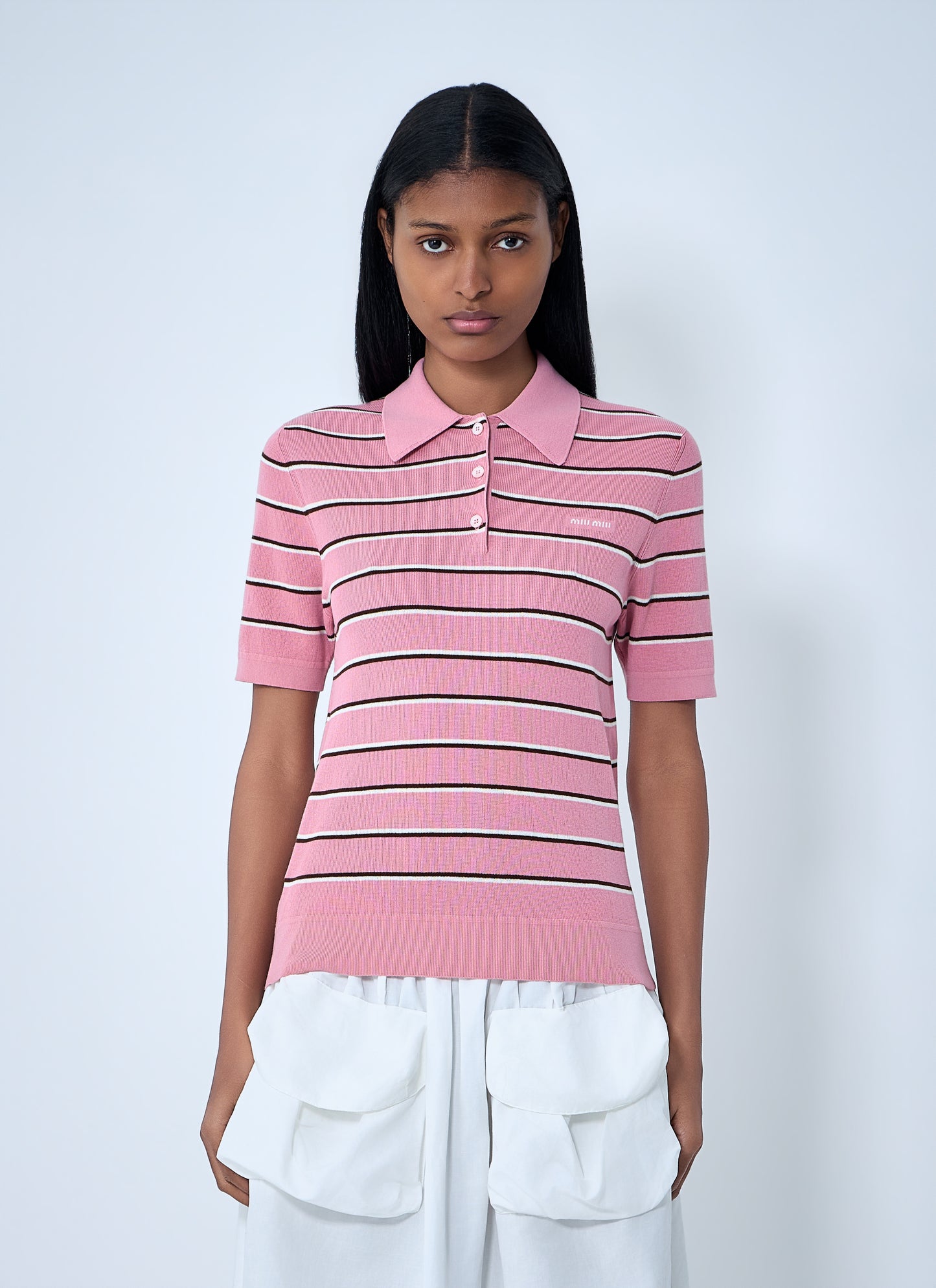 Miu Miu Women Striped Polo Shirt MIU MIU