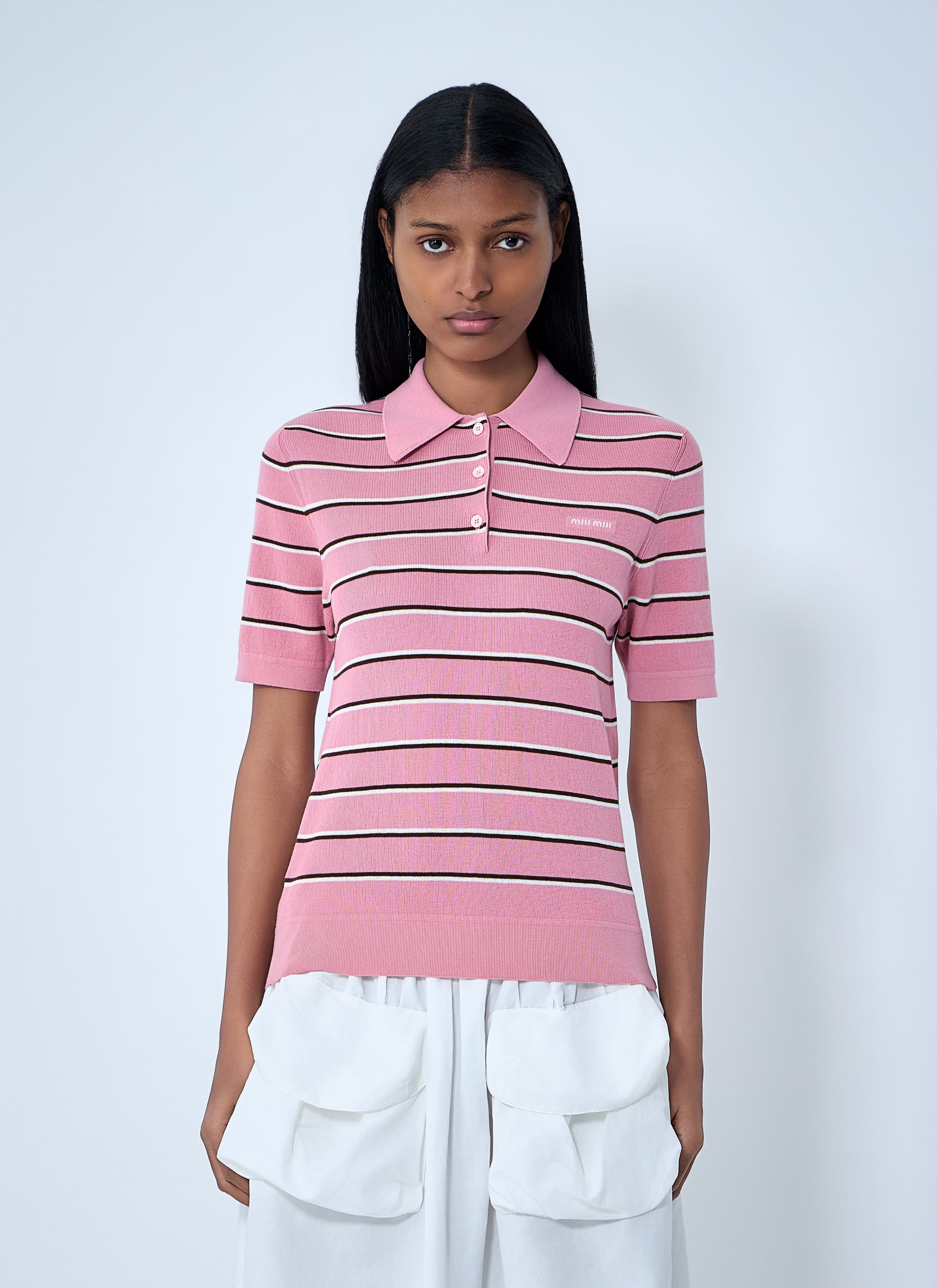 Miu Miu Women Striped Polo Shirt MIU MIU