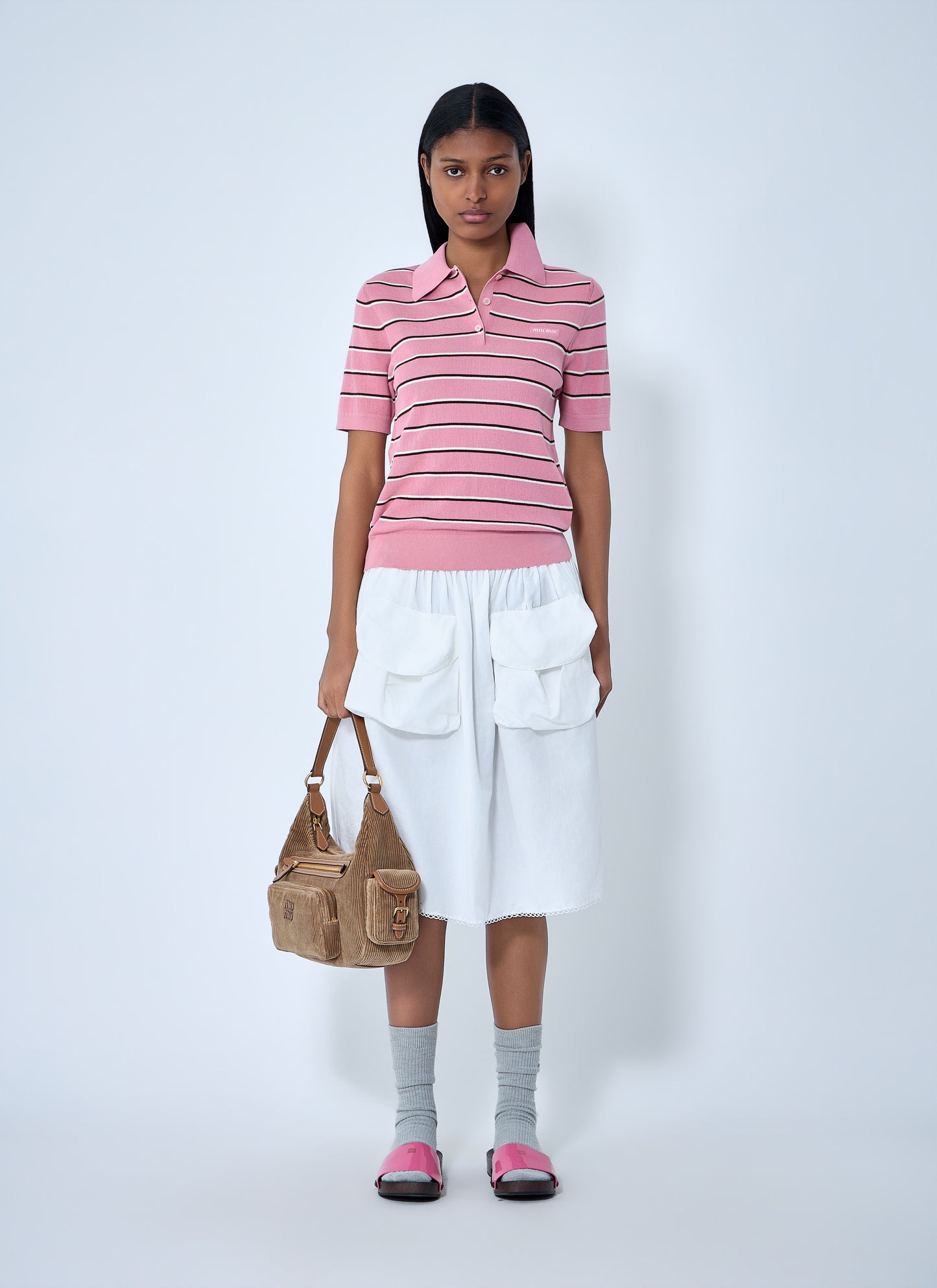 Miu Miu Women Striped Polo Shirt MIU MIU