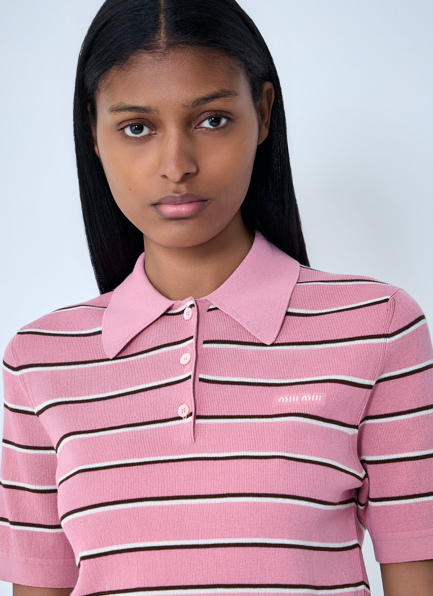 Miu Miu Women Striped Polo Shirt MIU MIU