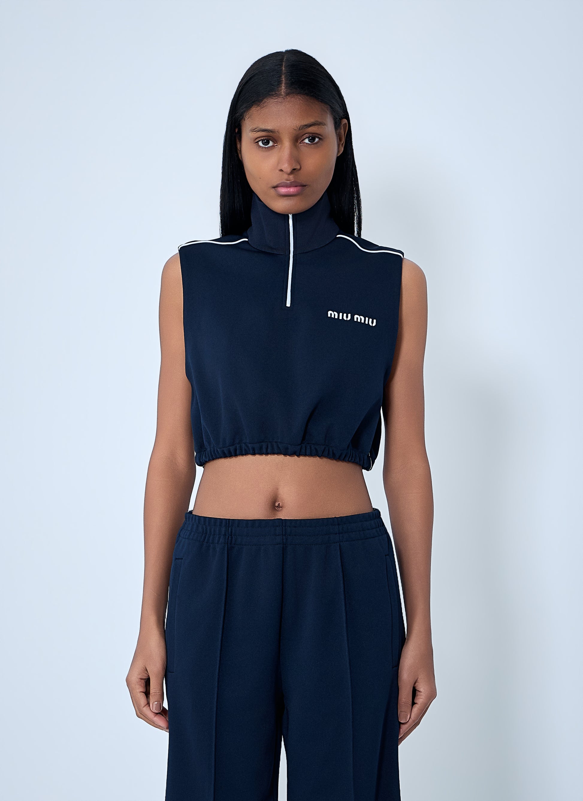 Miu Miu Women Sleeveless High-Neck Crop Top MIU MIU