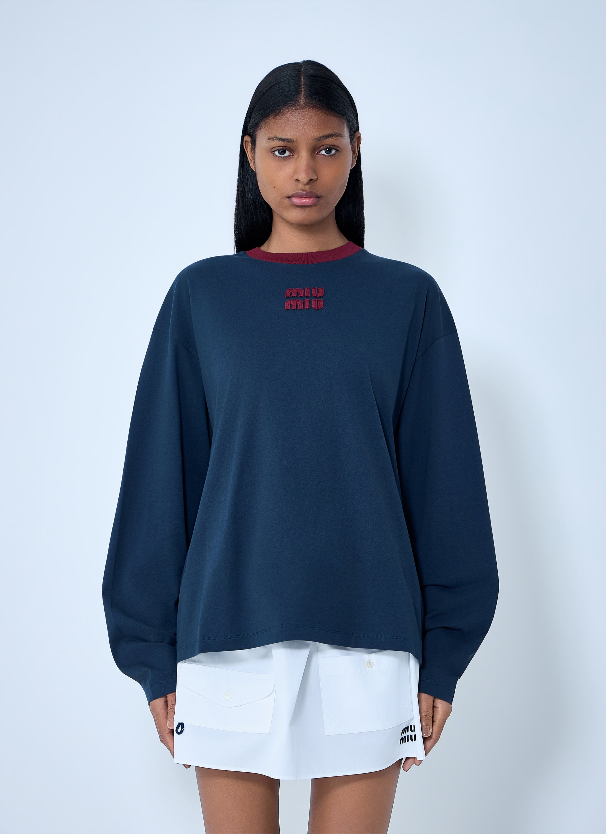 Miu Miu Women Cotton Jersey Sweatshirt With Logo Motif MIU MIU