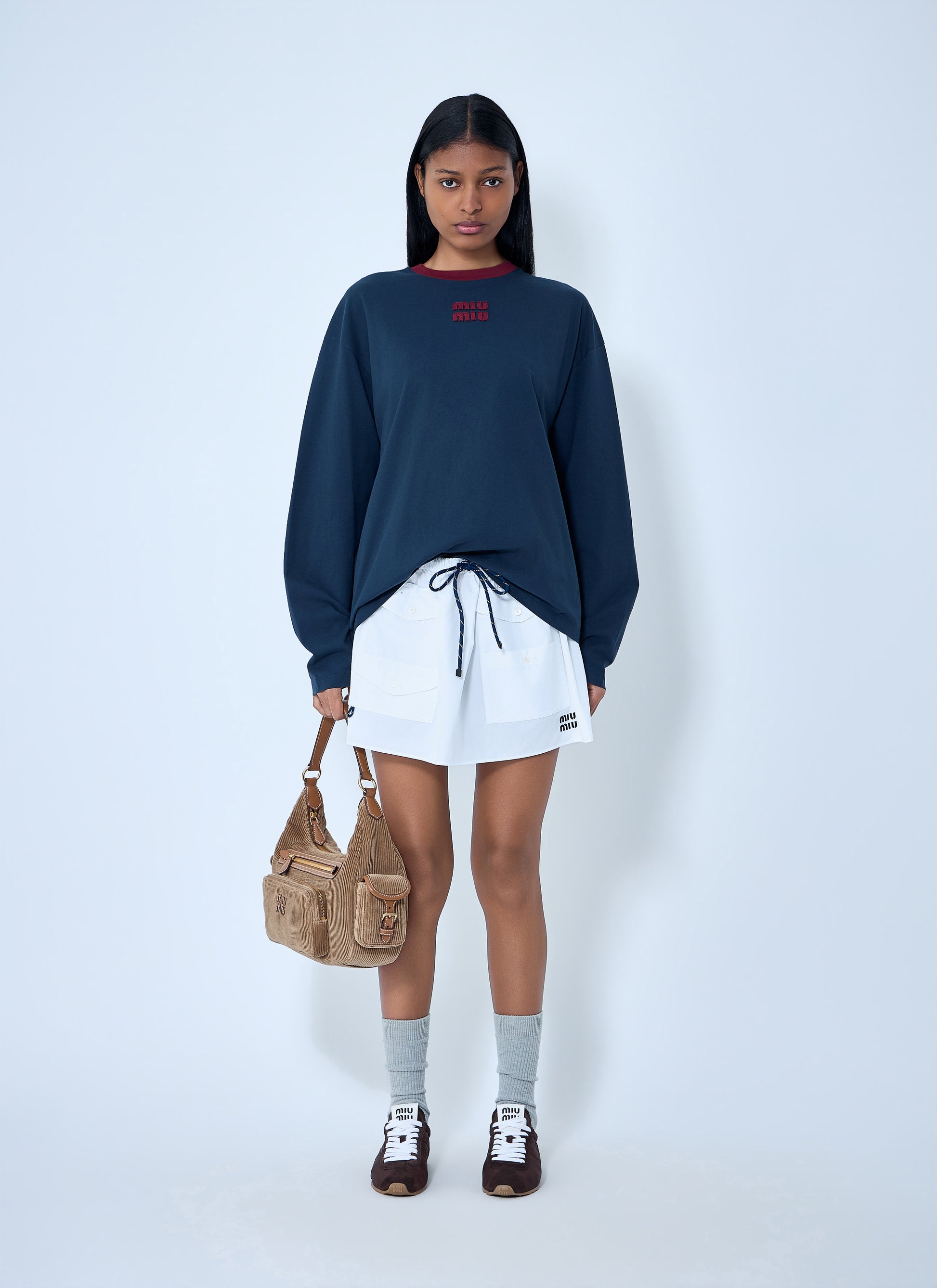 Miu Miu Women Cotton Jersey Sweatshirt With Logo Motif MIU MIU