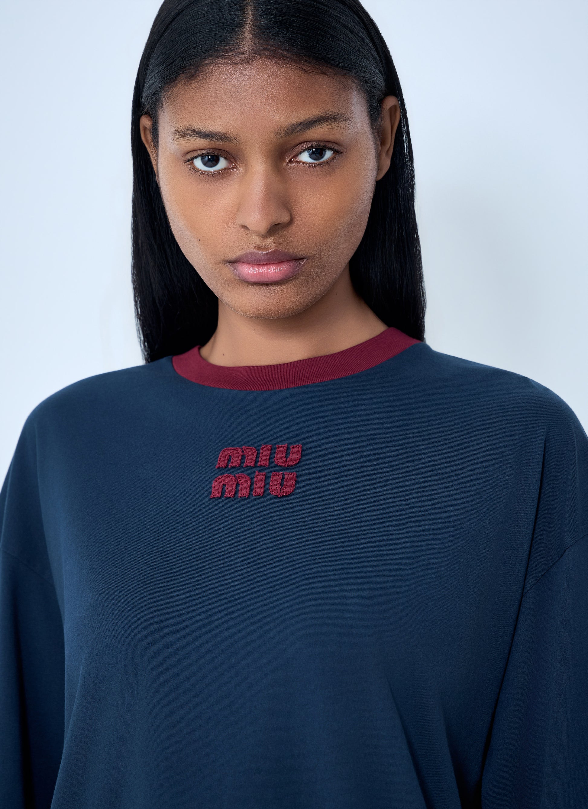 Miu Miu Women Cotton Jersey Sweatshirt With Logo Motif MIU MIU