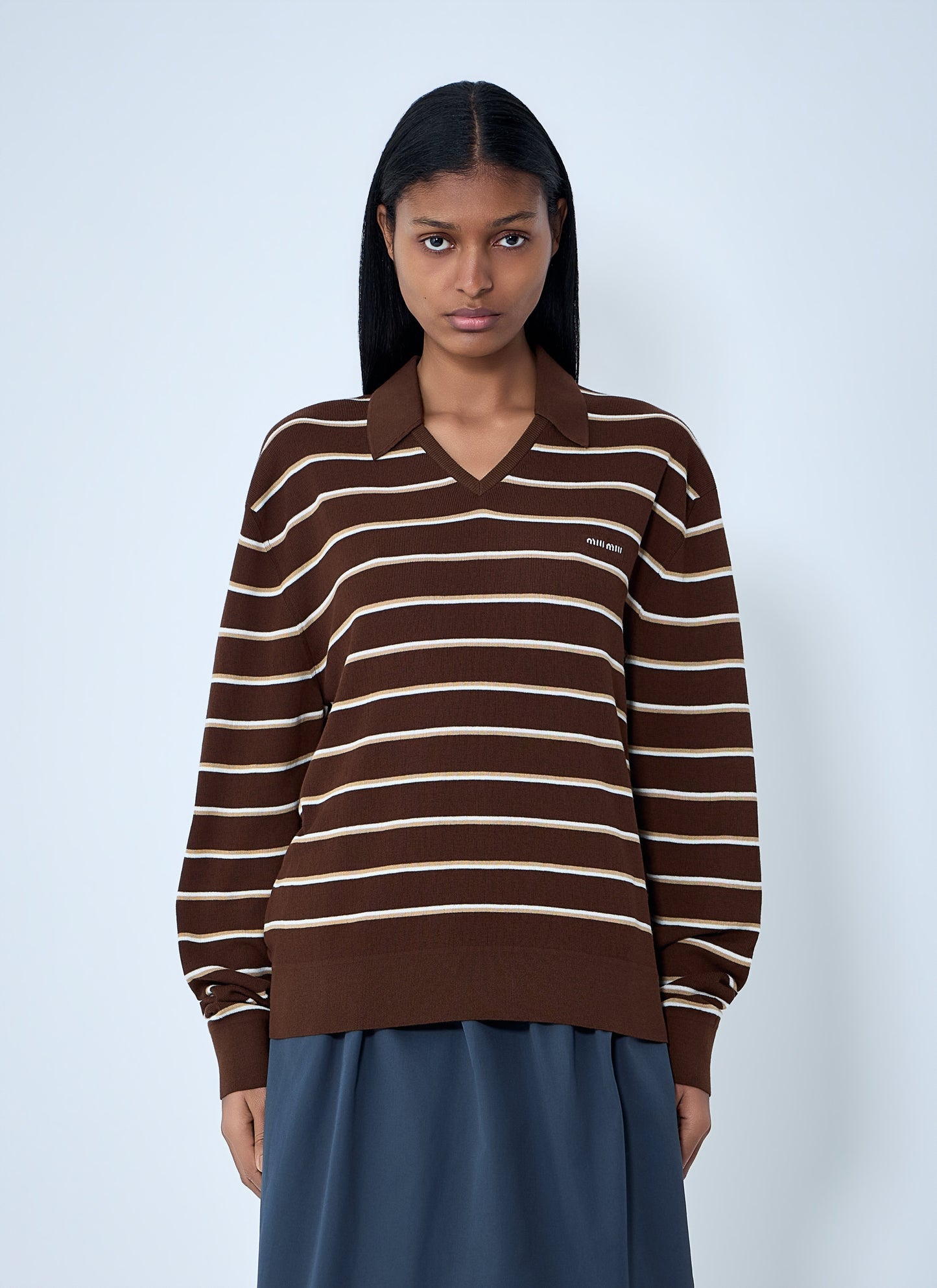Miu Miu Women Striped Knit Polo Sweater MIU MIU