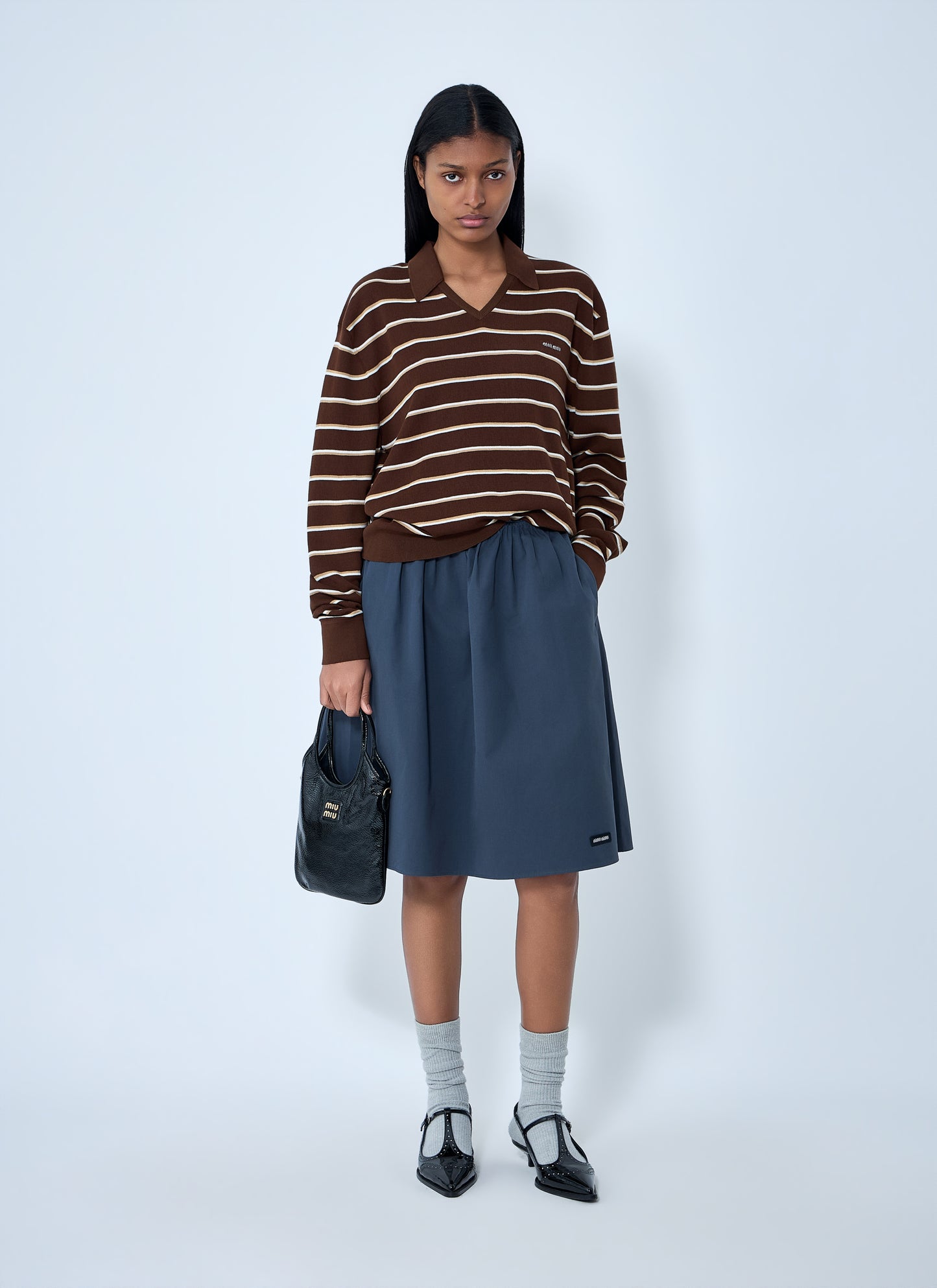 Miu Miu Women Striped Knit Polo Sweater MIU MIU