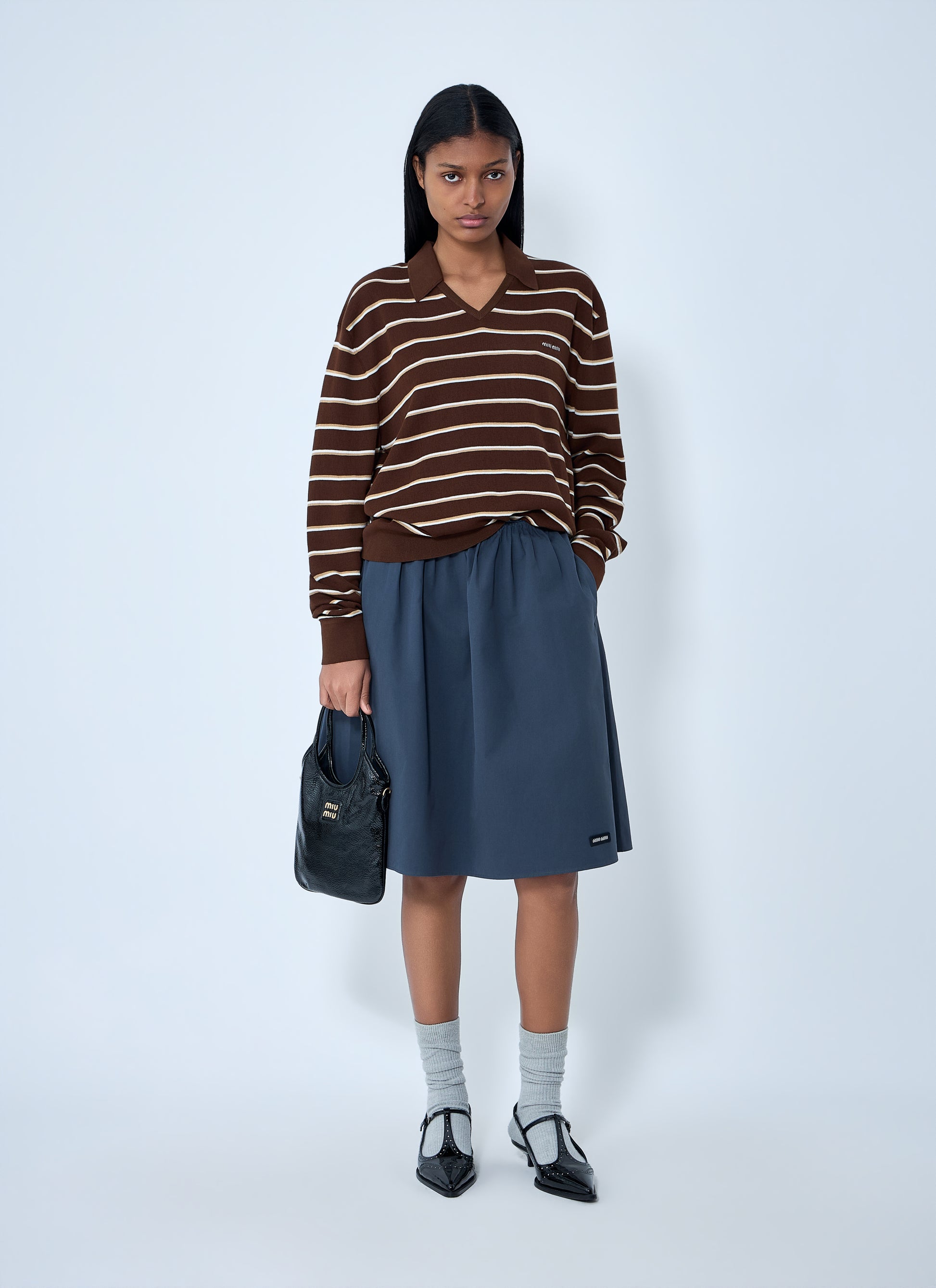Miu Miu Women Striped Knit Polo Sweater MIU MIU