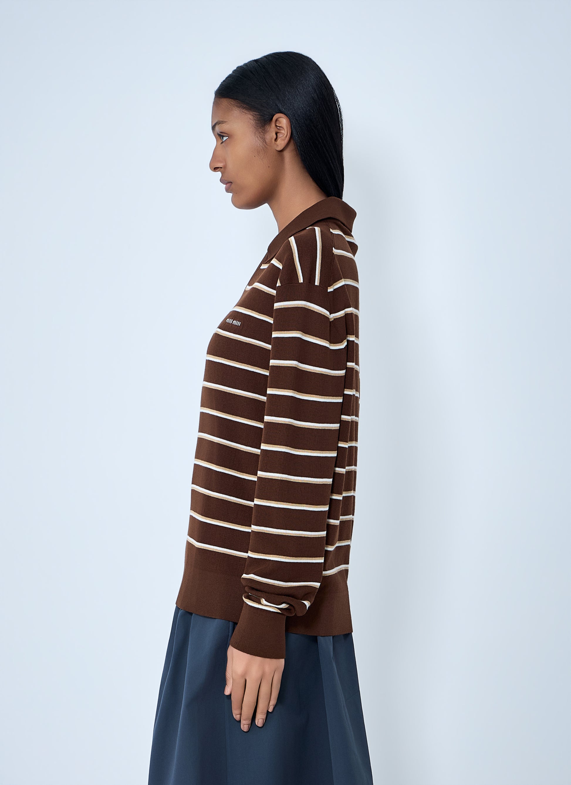 Miu Miu Women Striped Knit Polo Sweater MIU MIU