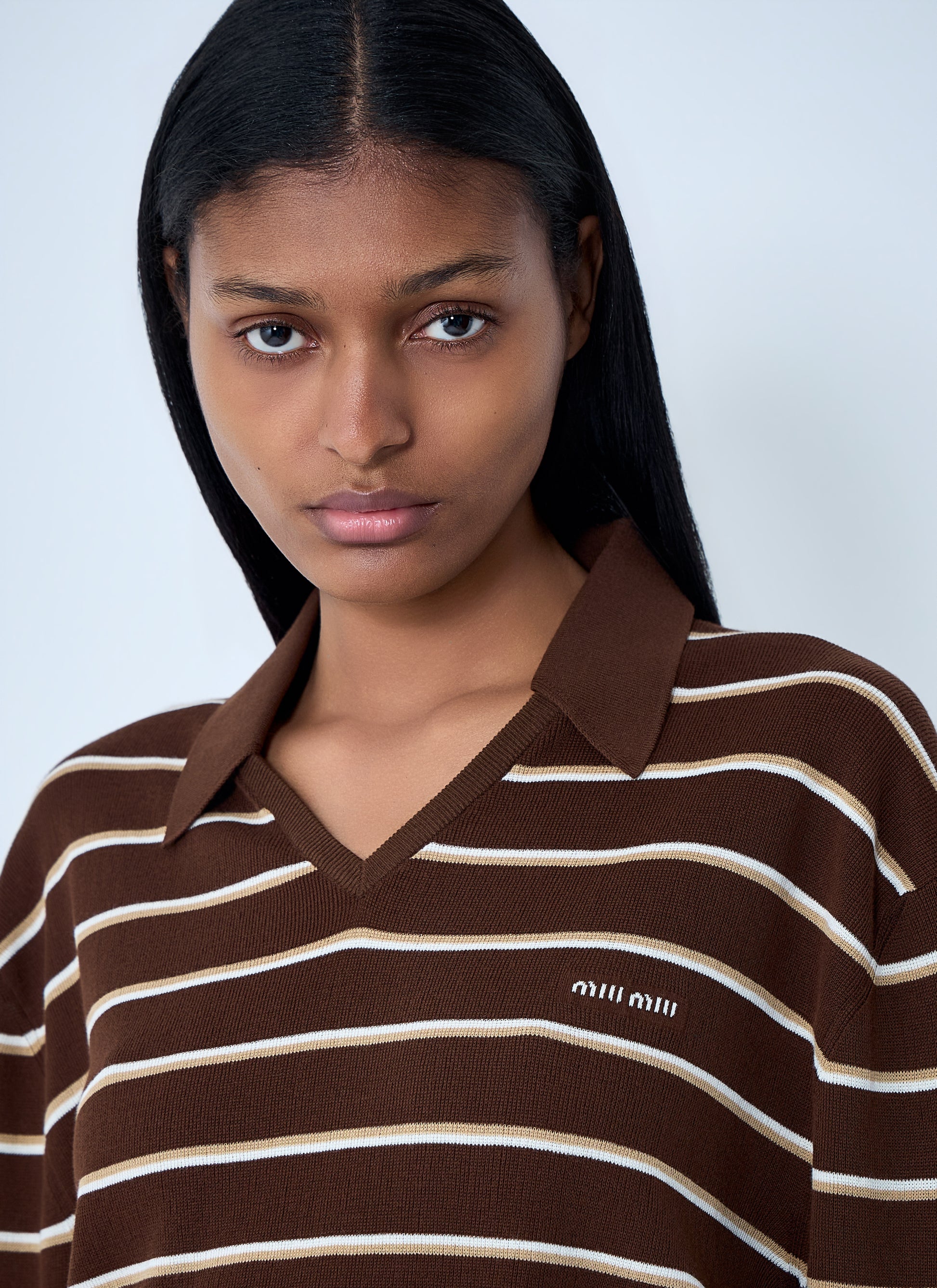 Miu Miu Women Striped Knit Polo Sweater MIU MIU