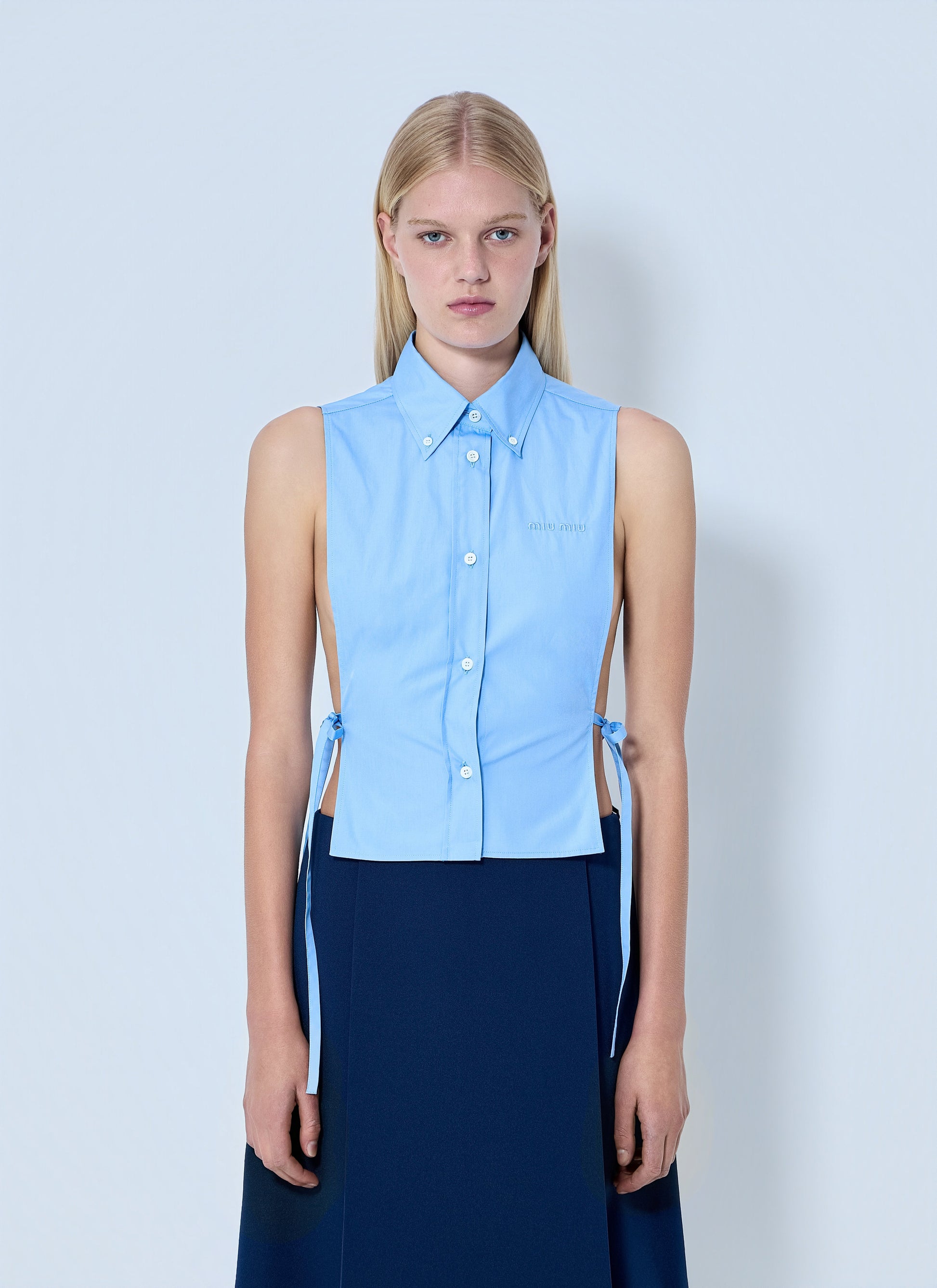 Miu Miu Women Poplin Sleeveless Shirt MIU MIU