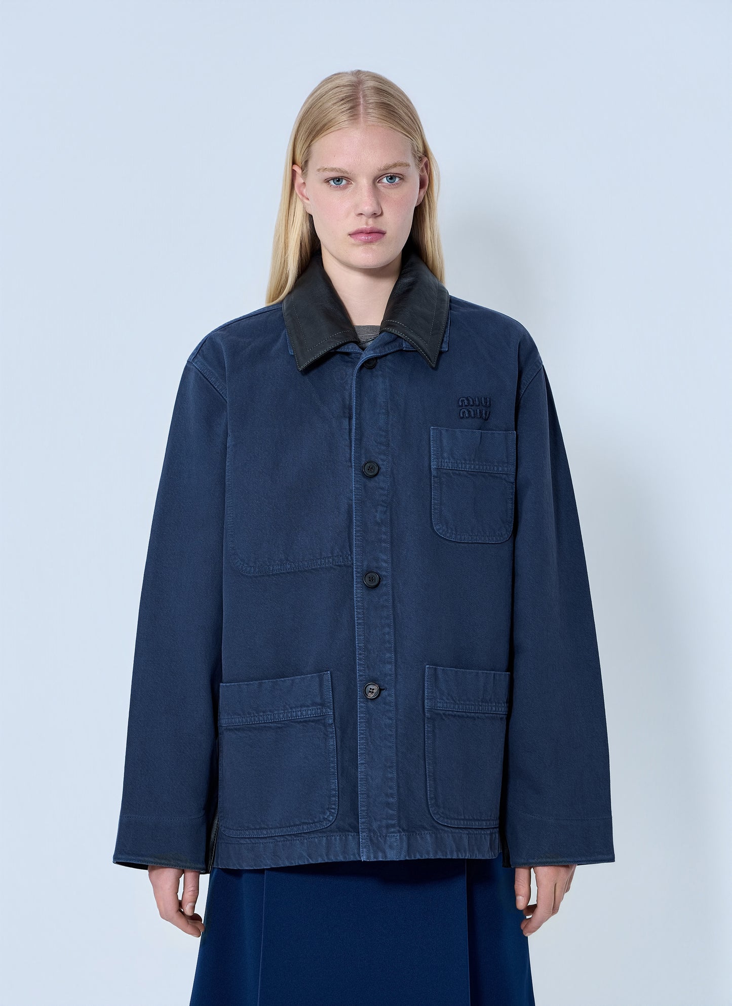 Miu Miu Women Single-Breasted Garment-Dyed Gabardine Jacket MIU MIU